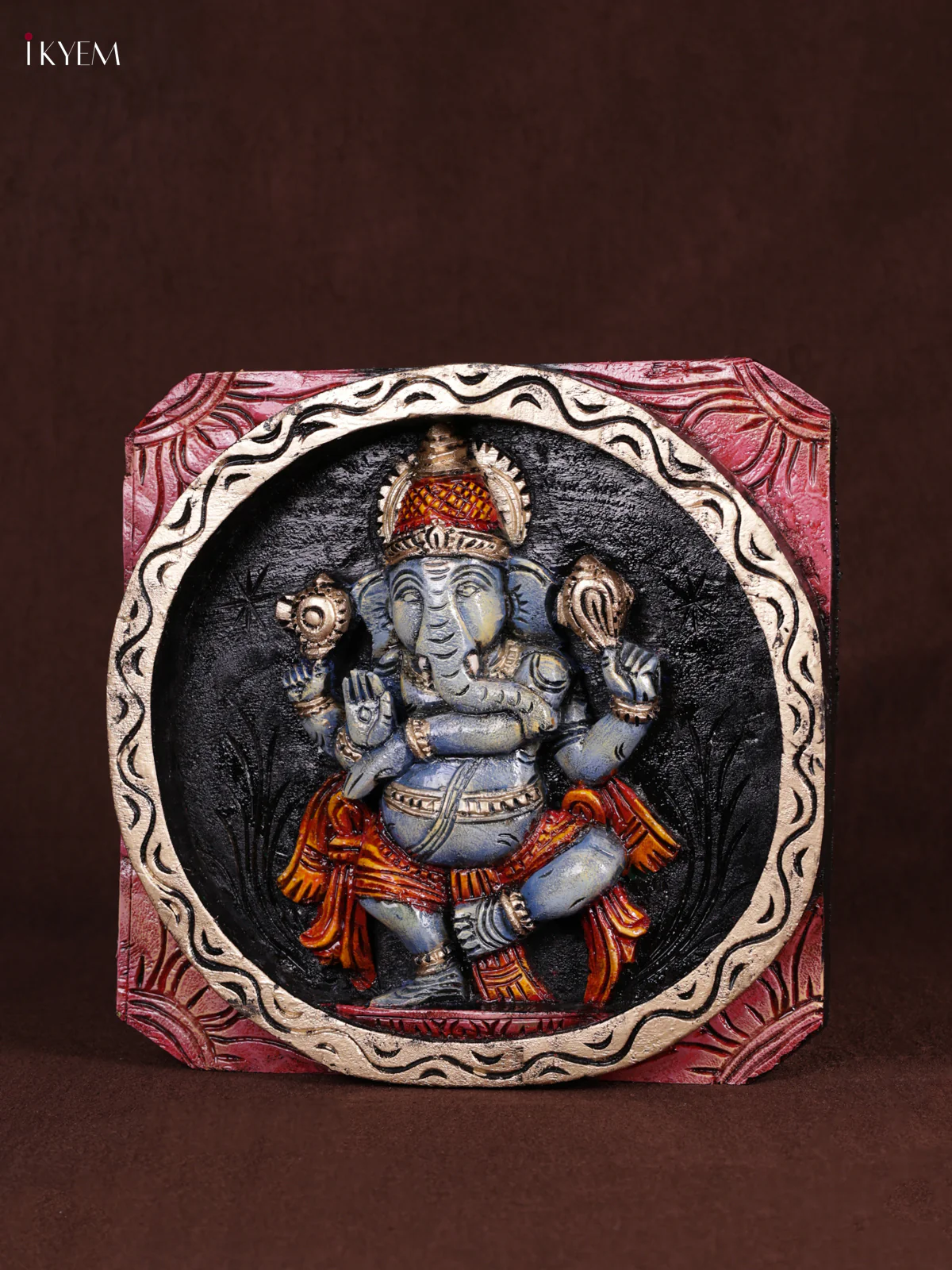 Wooden Hand Carved Painted - Ganesha Panel - (12x12) - KEB0978 - Image 2