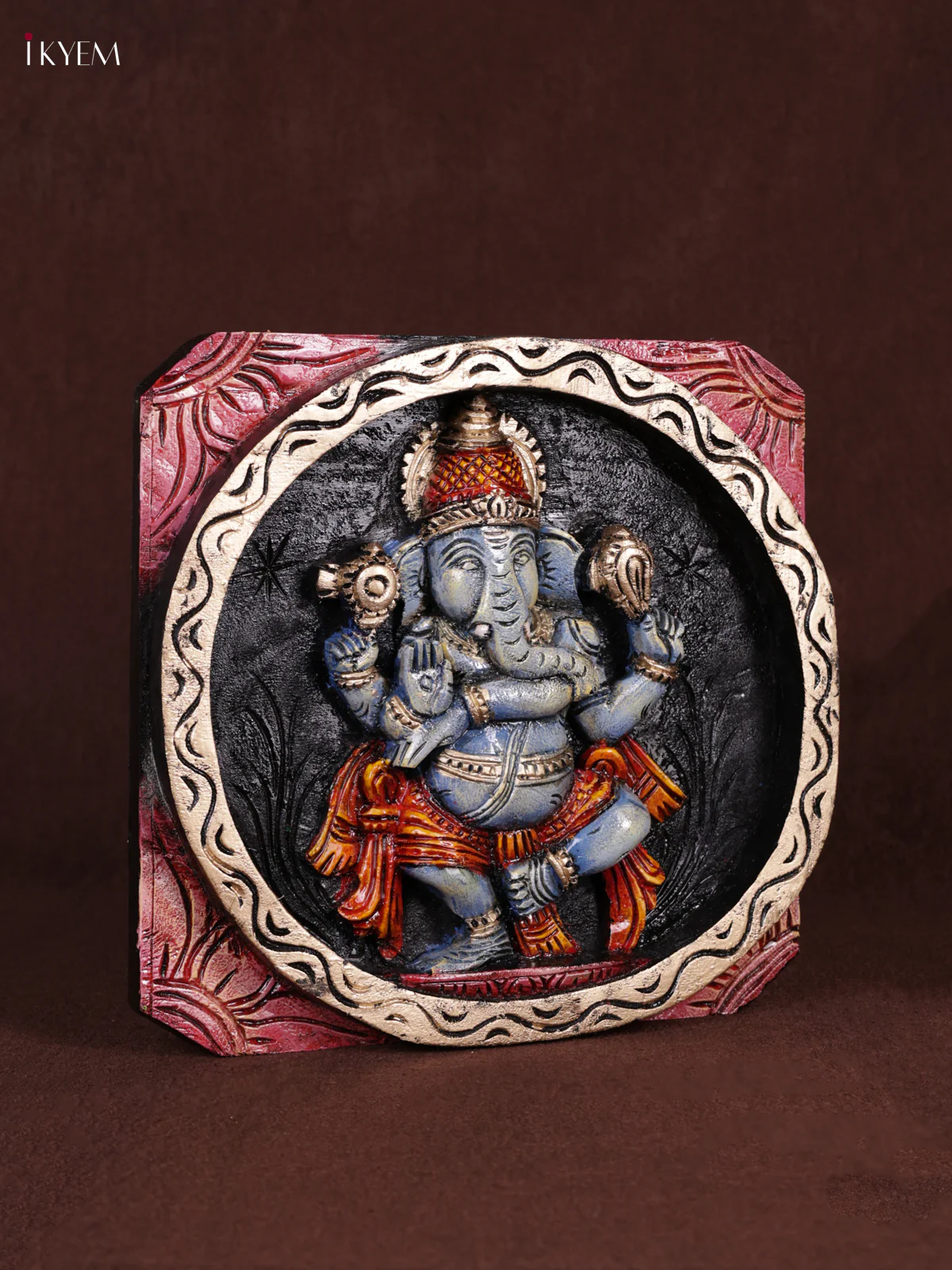 Wooden Hand Carved Painted - Ganesha Panel - (12x12) - KEB0978 - Image 3