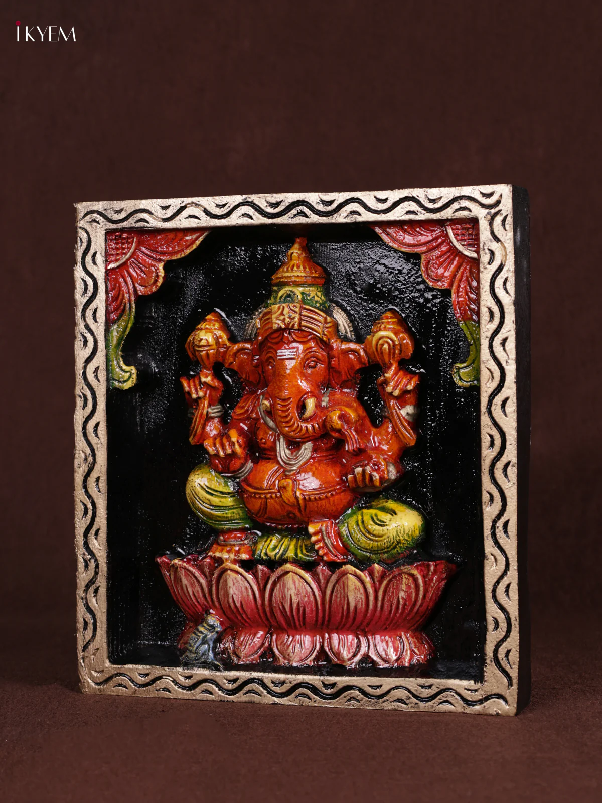 Wooden Hand Carved Painted - Ganesha Panel - (12x12) - KEB0980 - Image 2