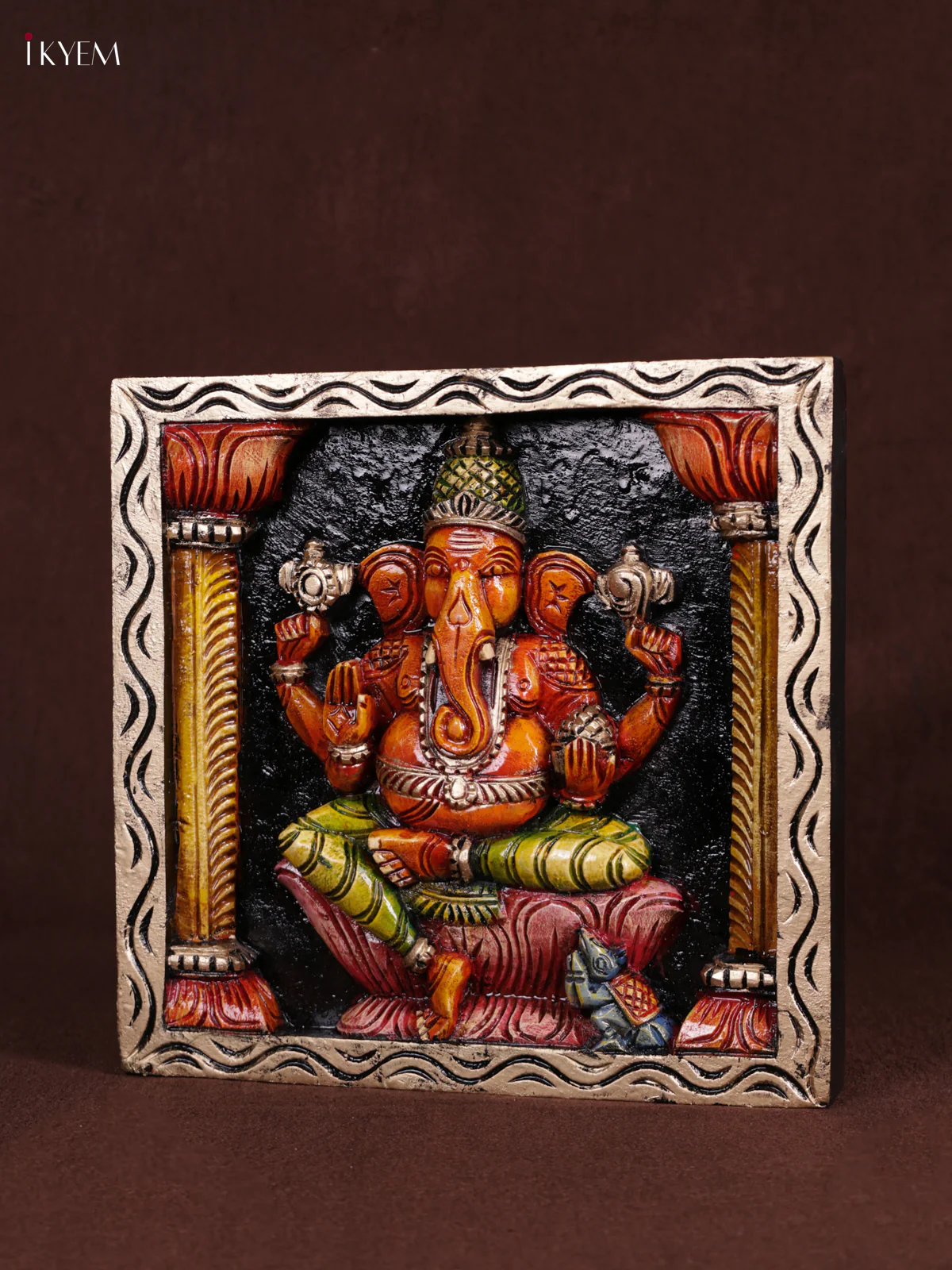 Wooden Hand Carved Painted - Ganesha Panel - (12x12) - KEB0981 - Image 2