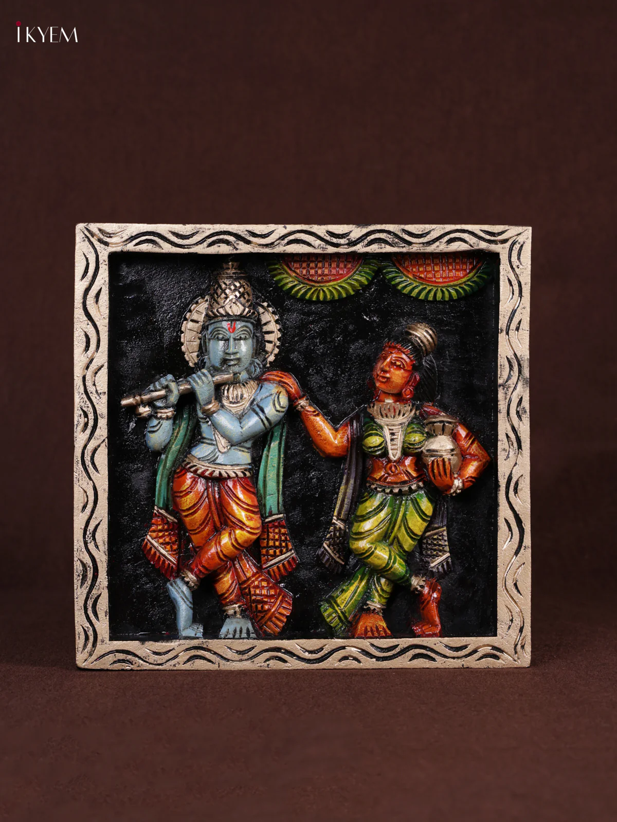Wooden Hand Carved Painted - Krishna Panel - (12x12) - KEB0983