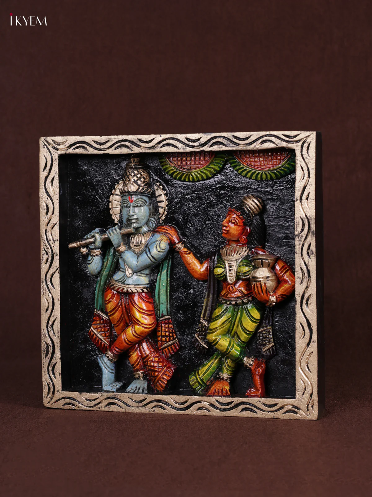 Wooden Hand Carved Painted - Krishna Panel - (12x12) - KEB0983 - Image 2