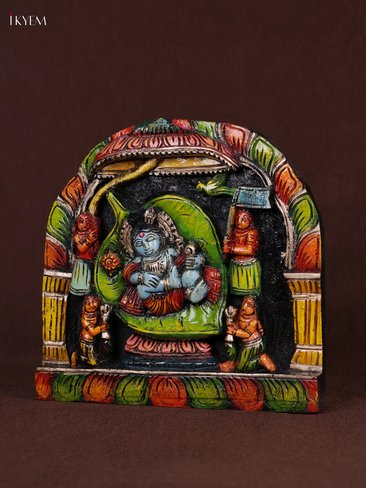 Wooden Hand Carved Painted - Baby Krishna Panel - (12x12) - KEB0984 - Image 2