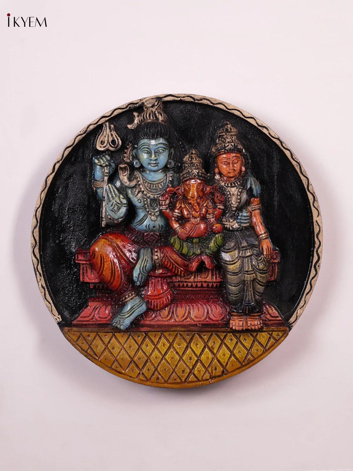 Wooden Hand Carved Painted - Sivan Parvathi Panel - (12x12) - KEB0985