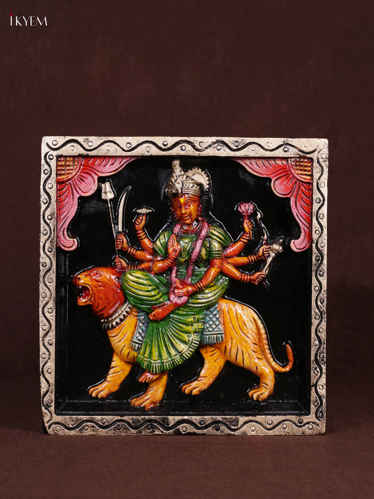 Wooden Hand Carved Painted - Durga Panel - (12x12) - KEB0987