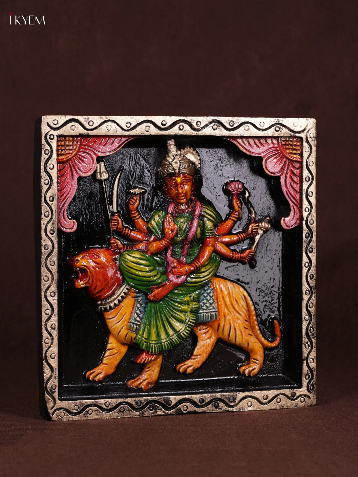 Wooden Hand Carved Painted - Durga Panel - (12x12) - KEB0987 - Image 3