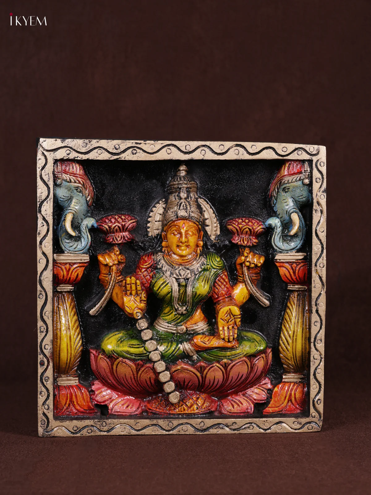 Wooden Hand Carved Painted - Maha Lakshmi Panel - (12x12) - KEB0988