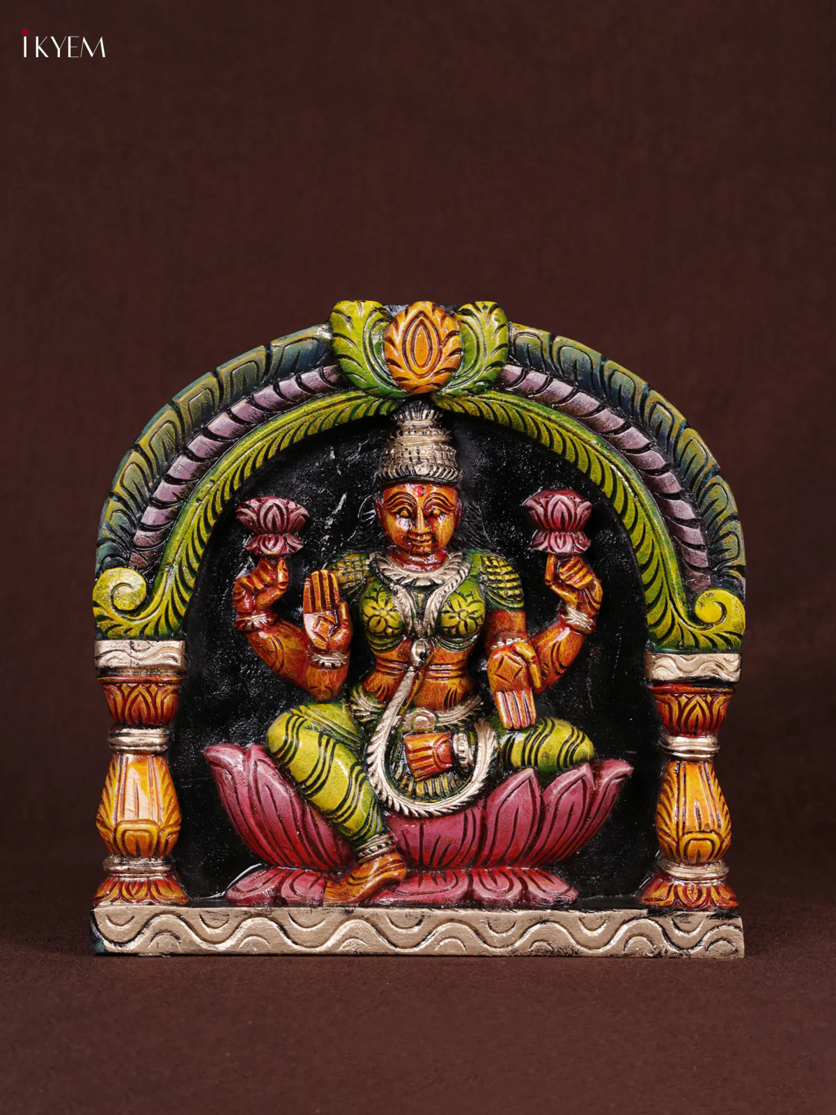 Wooden Hand Carved Painted - Lakshmi Panel - (12x12) - KEB0993