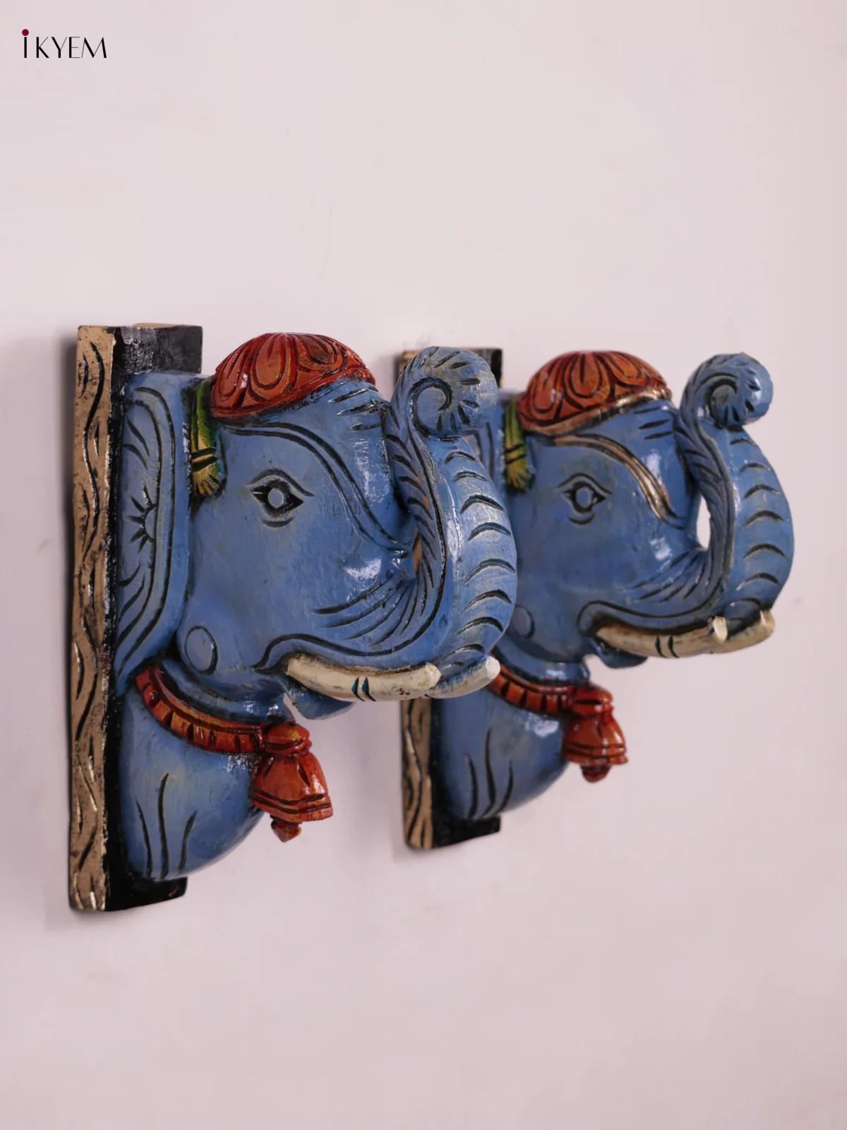 Wooden Hand Carved Painted - Elephant Wall Bracket - Set OF - 2 - KEB0999
