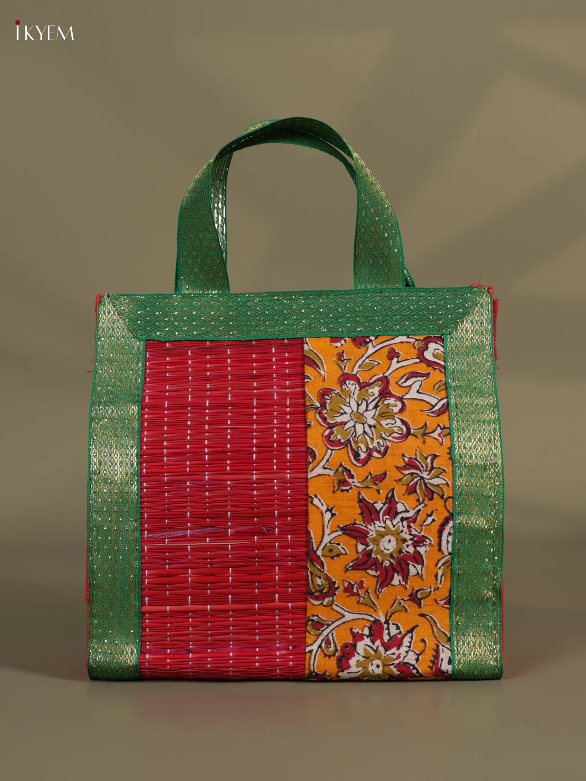 Flower Design Korai Bag With Zari Border - Red - 8 Inch