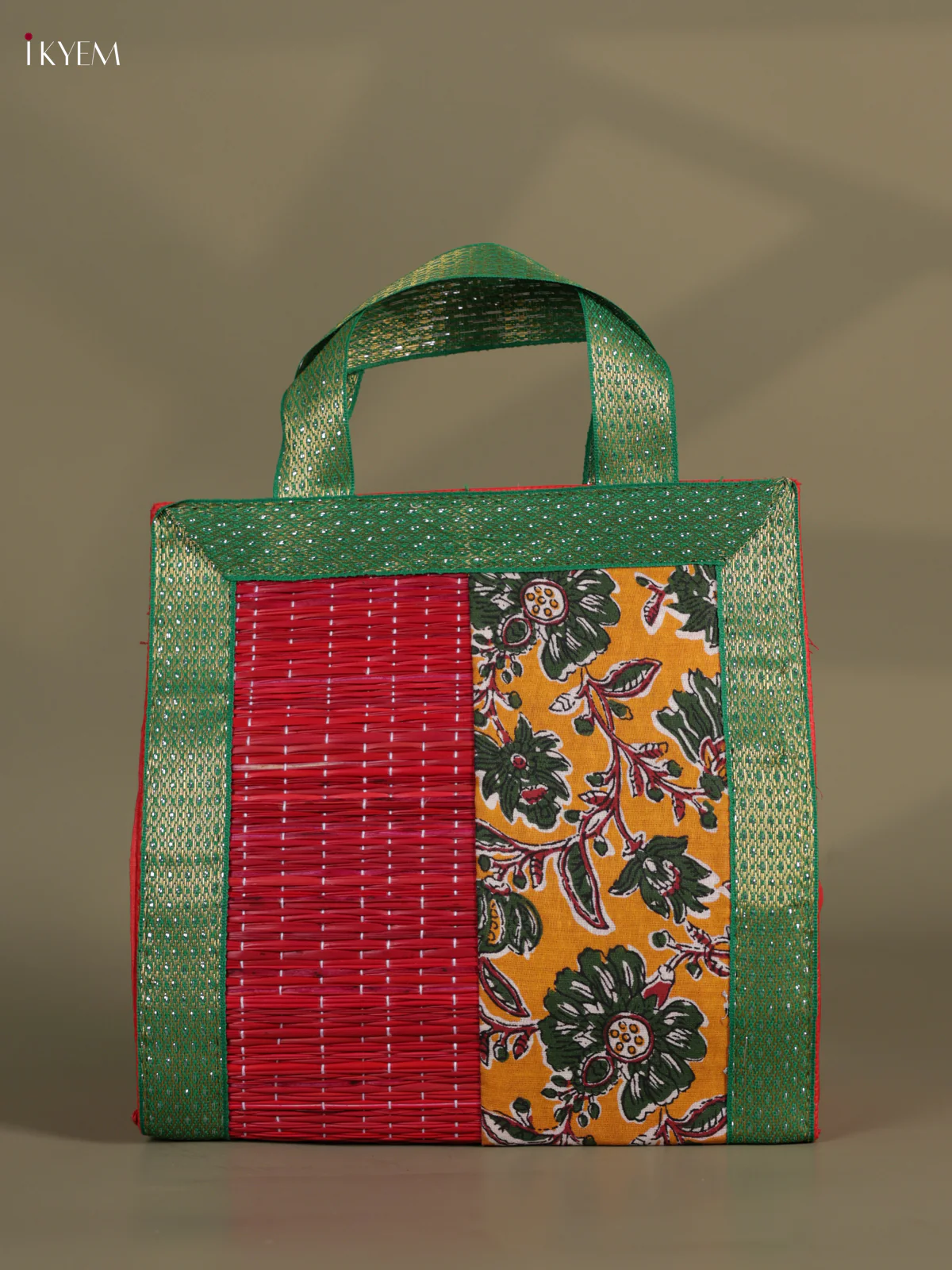 Flower Design Korai Bag With Zari Border - Red - 8 Inch