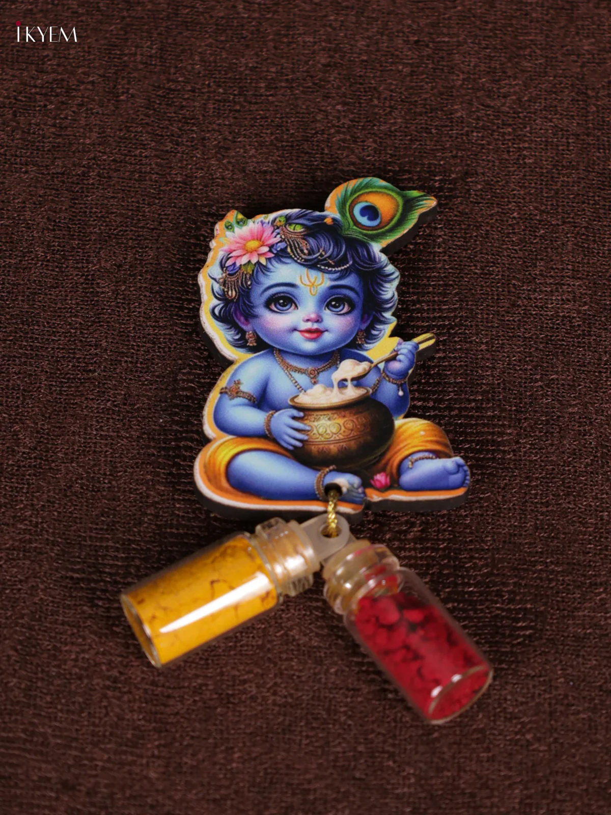 Haldi Kumkum Bottle with Fridge Magnets - Krishna Eating Butter - KEB1014
