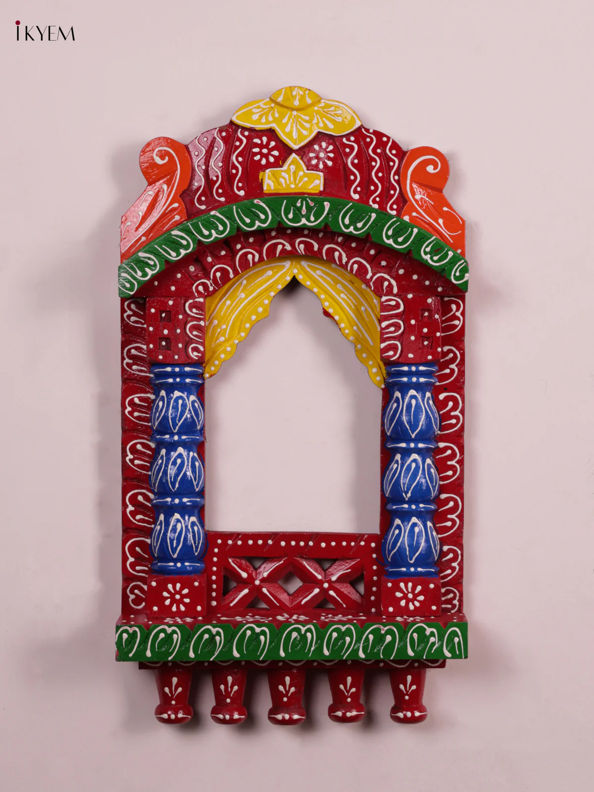 Wooden Hand Painted - Jharokha - Red & Blue - KEB1403