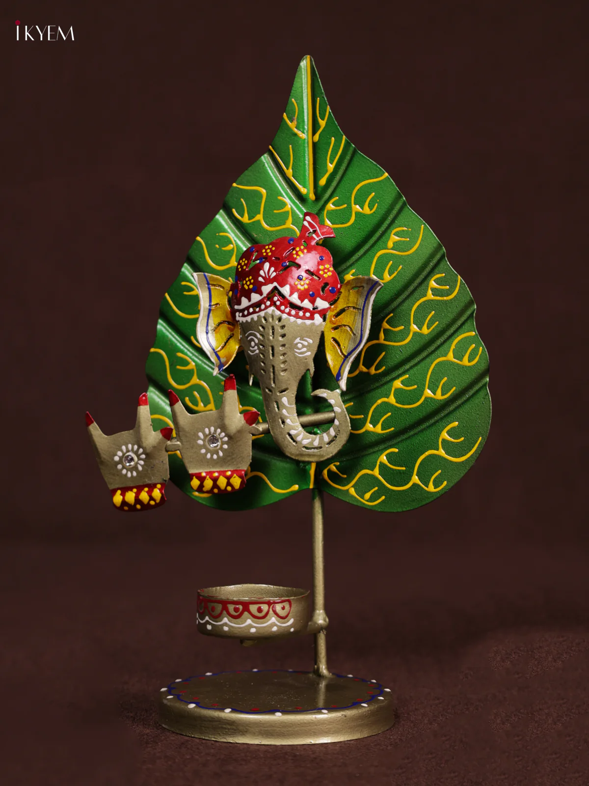 Metal Hand Painted Leaf Ganesha T - light - KEB1414 - Image 3