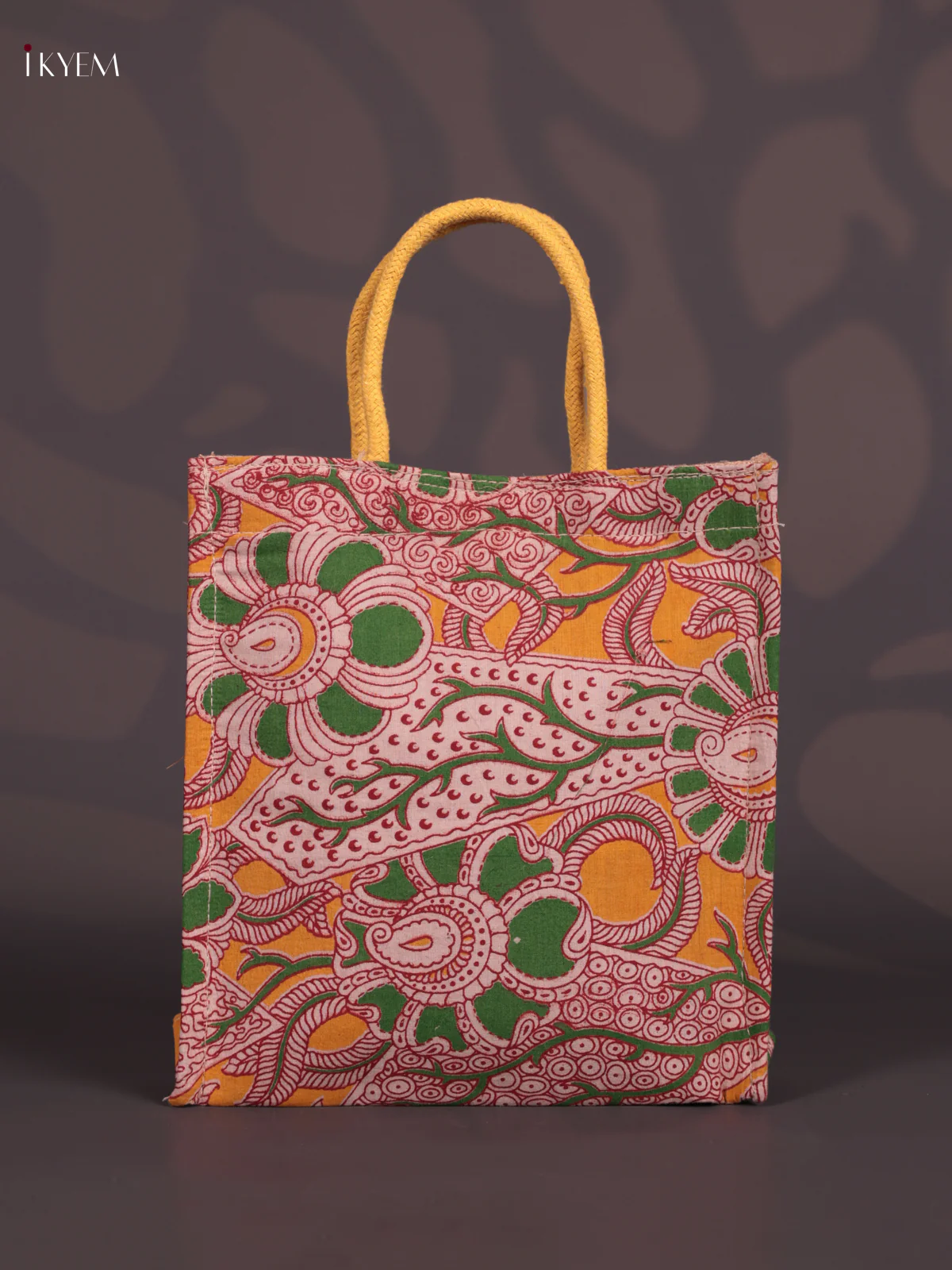 Jute full Kalamkari bag Yellow&Green - KEB18006
