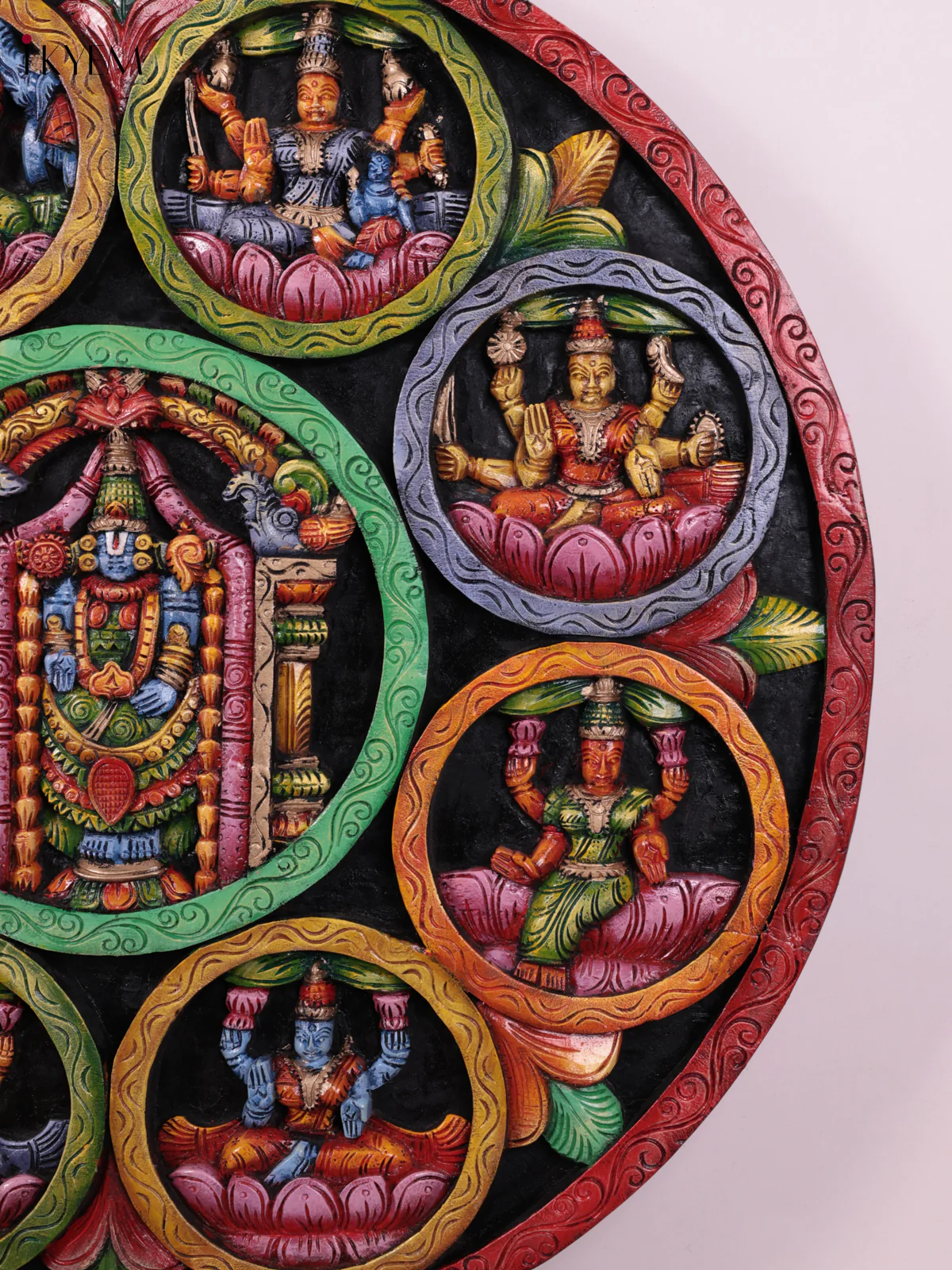 Wooden Hand Carved Painted - Balaji & Astalakshmi panel - (36×36) - KEB23003 - Image 3