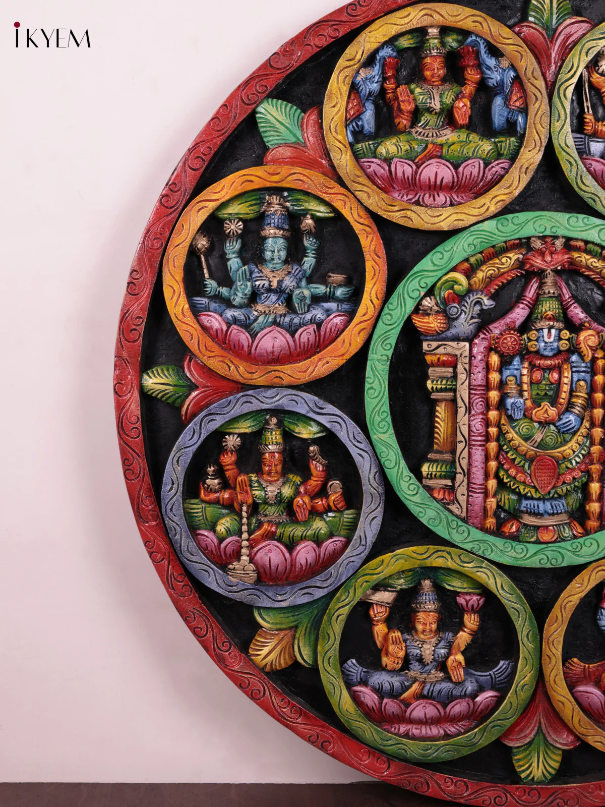 Wooden Hand Carved Painted - Balaji & Astalakshmi panel - (36×36) - KEB23003 - Image 4