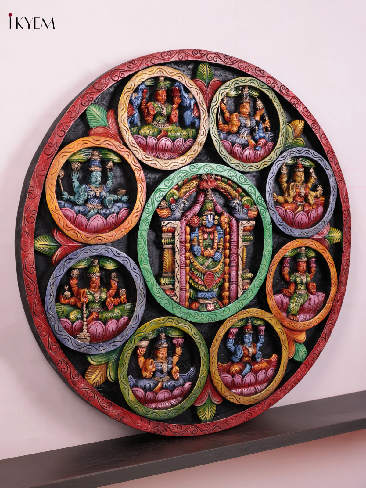 Wooden Hand Carved Painted - Balaji & Astalakshmi panel - (36×36) - KEB23003 - Image 5