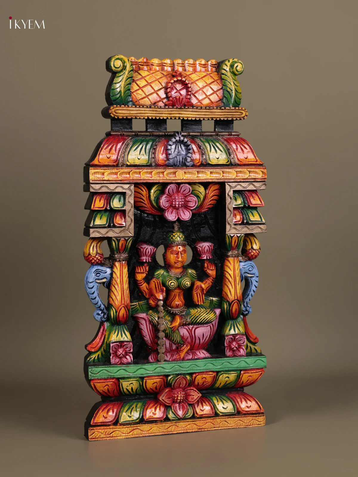 Wooden Hand Carved Painted - Maha Lakshmi Gopuram Panel - (24×12) - Image 2