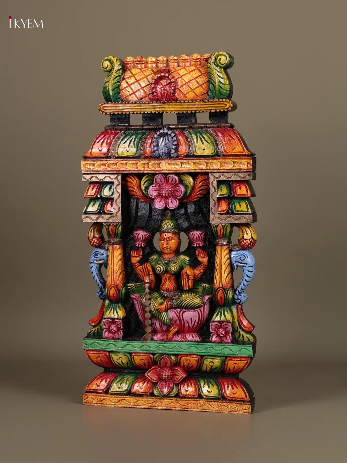 Wooden Hand Carved Painted - Maha Lakshmi Gopuram Panel - (24×12) - Image 4
