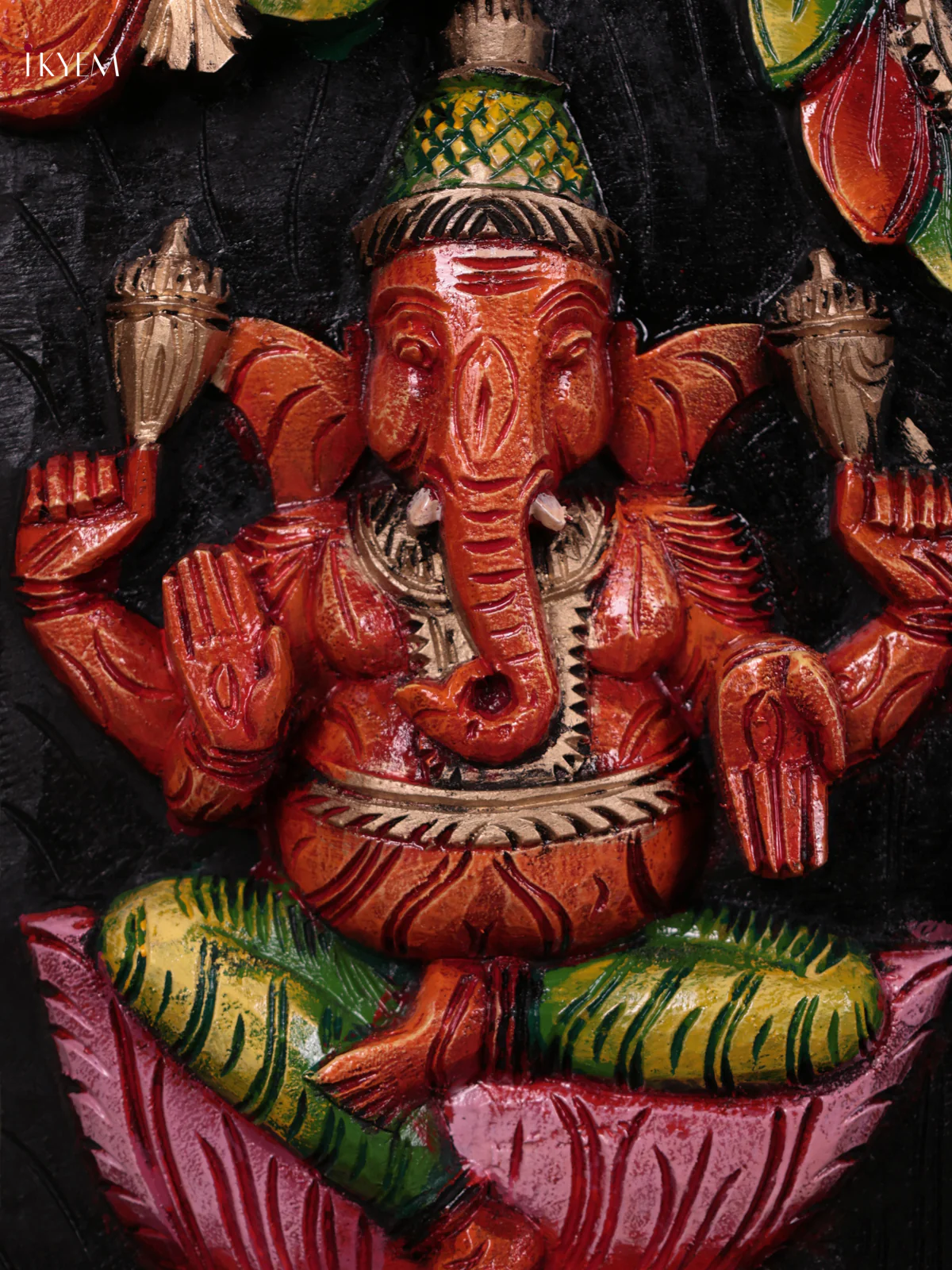 Wooden Hand Carved Painted - Gaja Lakshmi & Ganesha Panel - (12×36) - KEB23010 - Image 2
