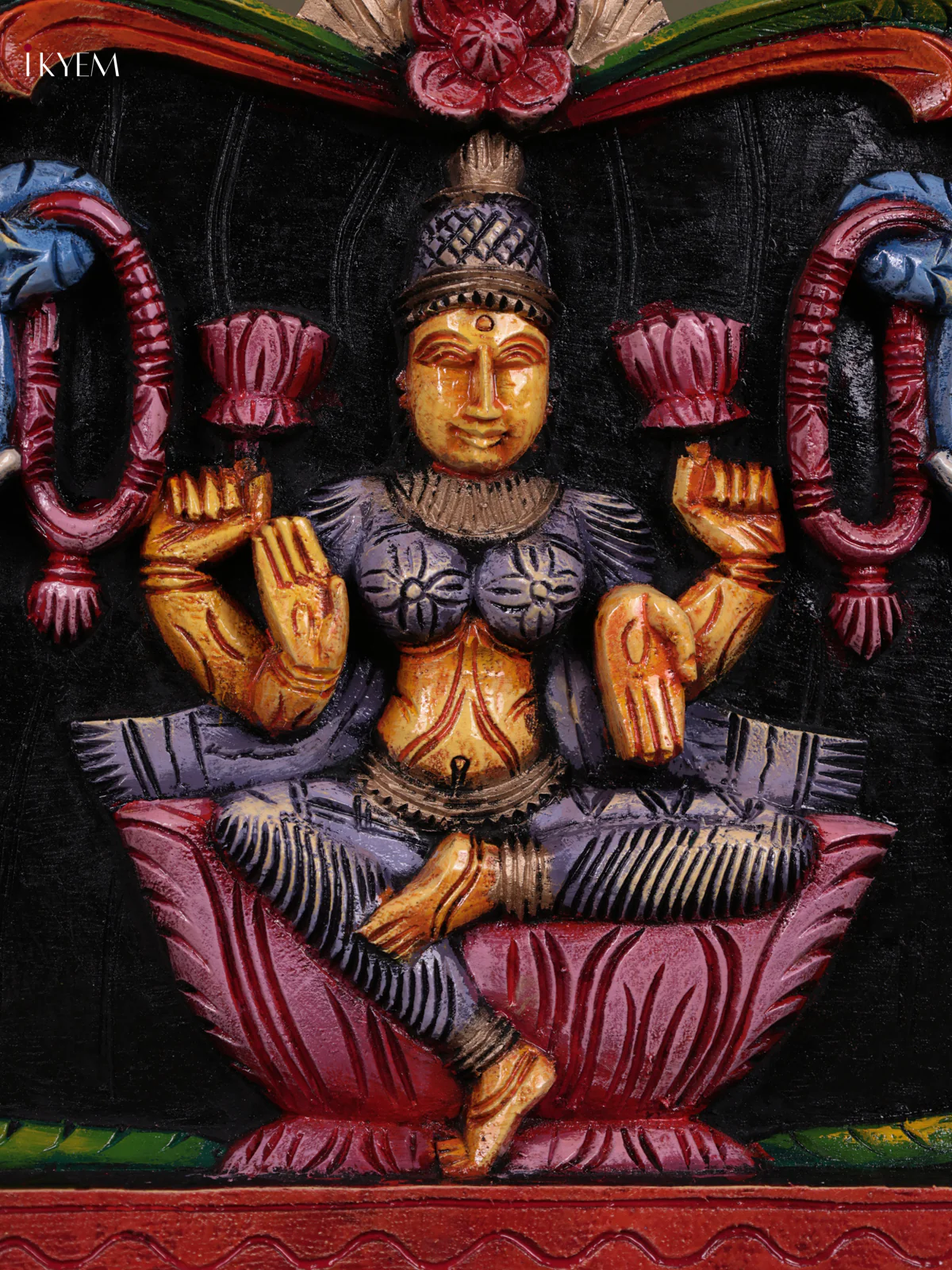 Wooden Hand Carved Painted - Gaja Lakshmi & Ganesha Panel - (12×36) - KEB23010 - Image 4