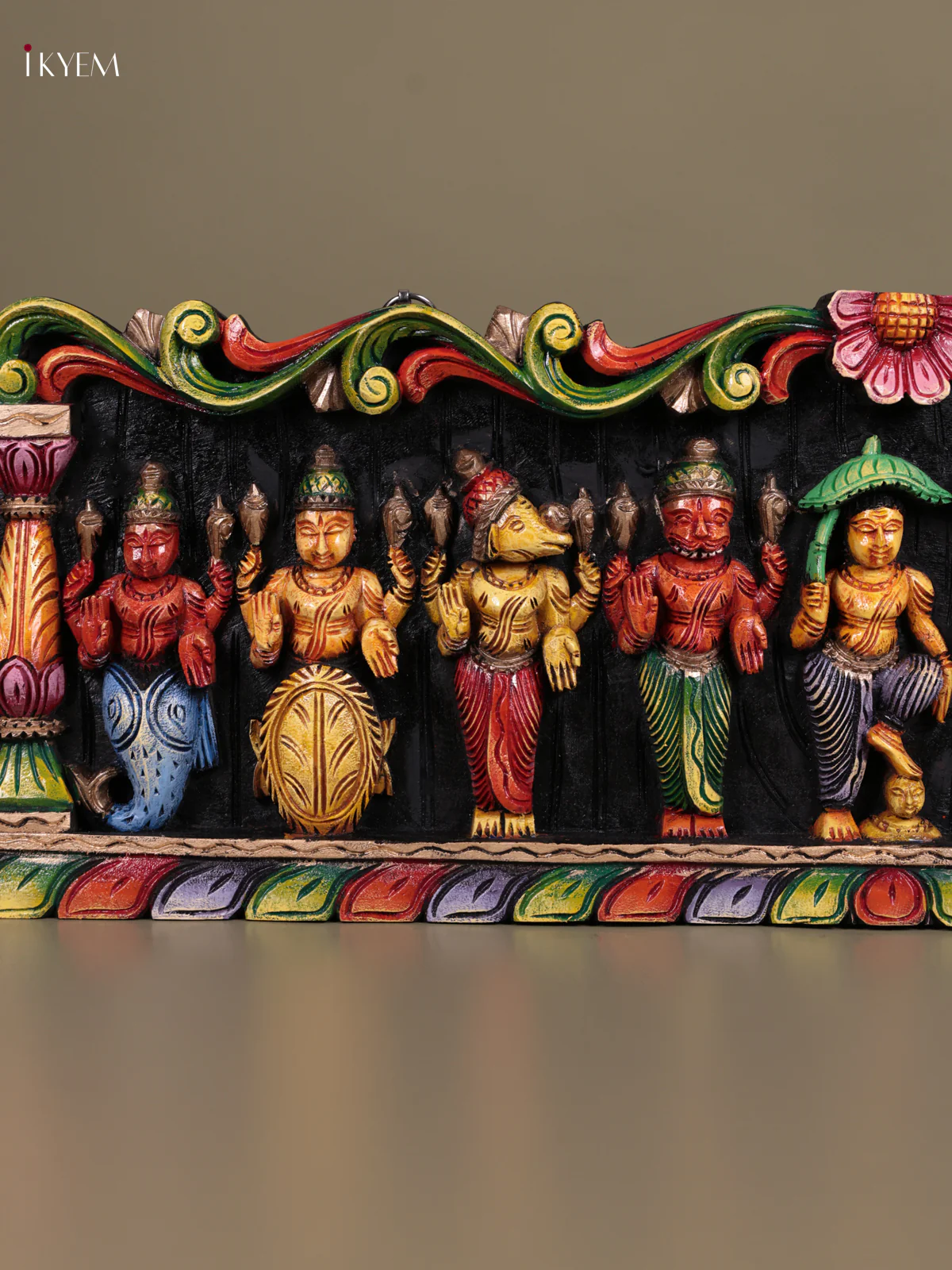 Wooden Hand Carved Painted - Dasavatharam Panel - (12×36) - Image 3