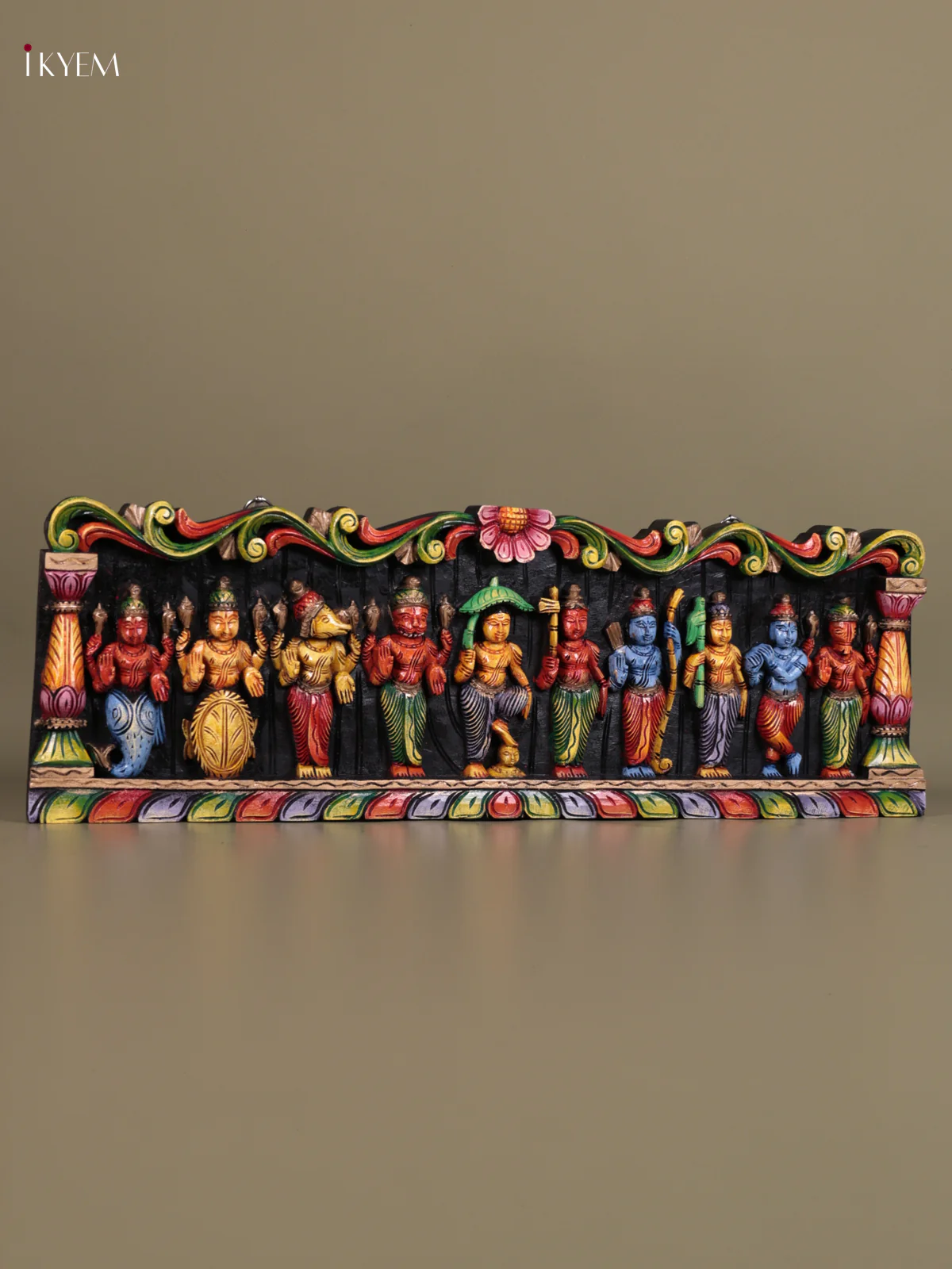 Wooden Hand Carved Painted - Dasavatharam Panel - (12×36) - Image 4