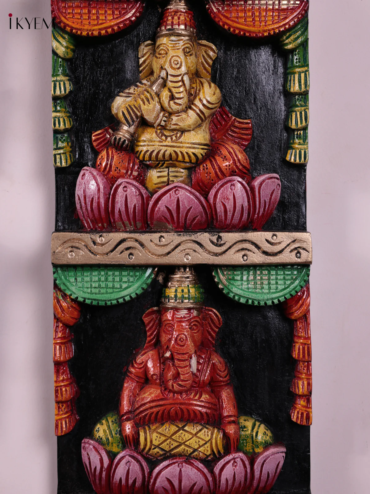 Wooden Hand Carved Painted - Ganesha Wall Panel - Set OF - 2 (36×8) - Image 2