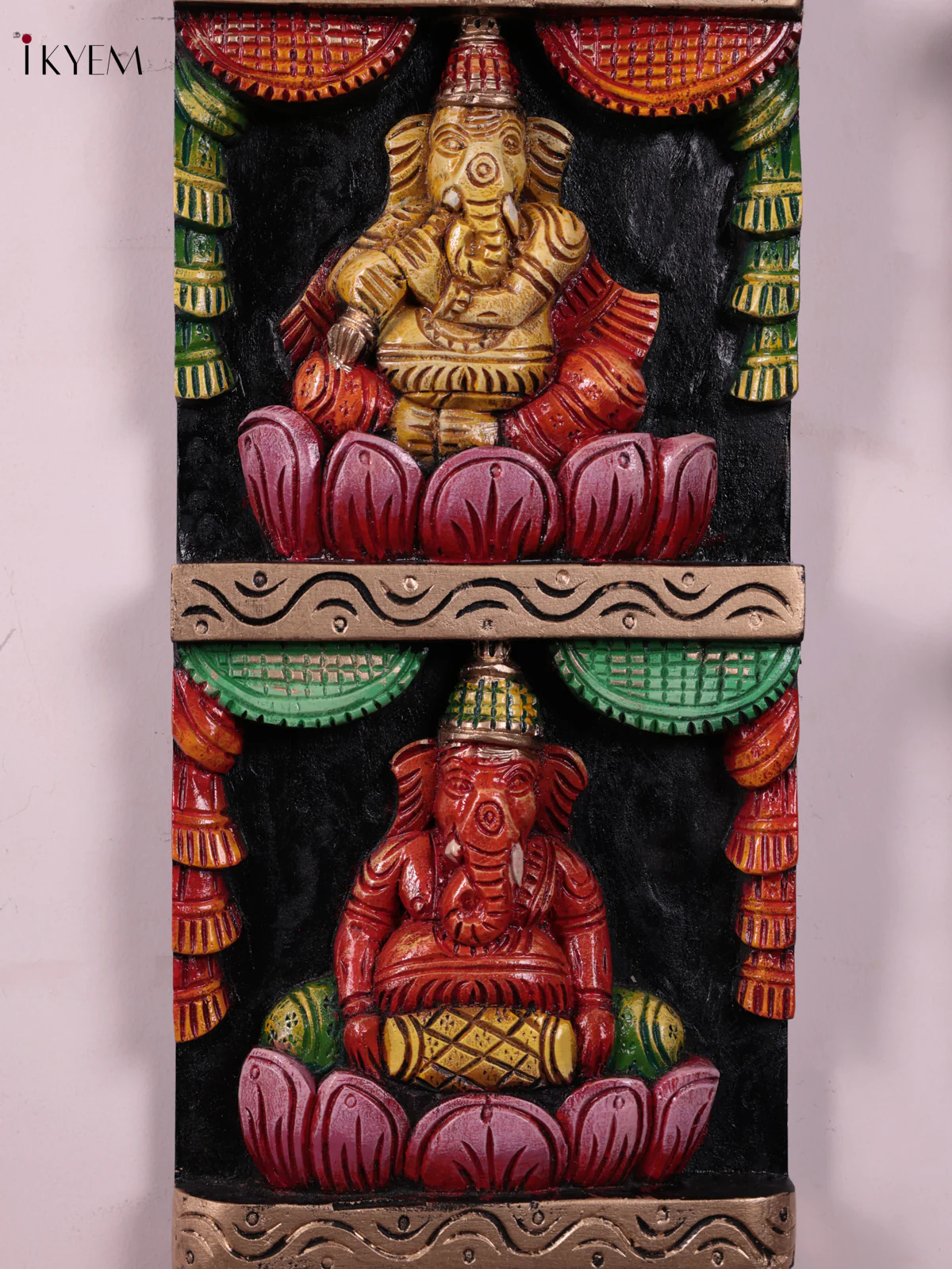 Wooden Hand Carved Painted - Ganesha Wall Panel - Set OF - 2 (36×8) - Image 4