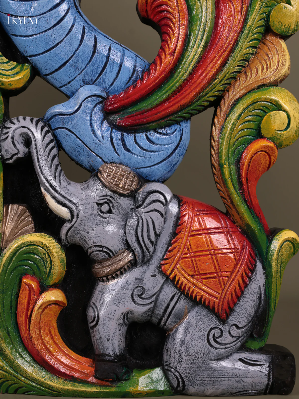 Wooden Hand Carved Painted - Elephant Wall panel - Set OF - 2 (24×12) - KEB23015 - Image 3