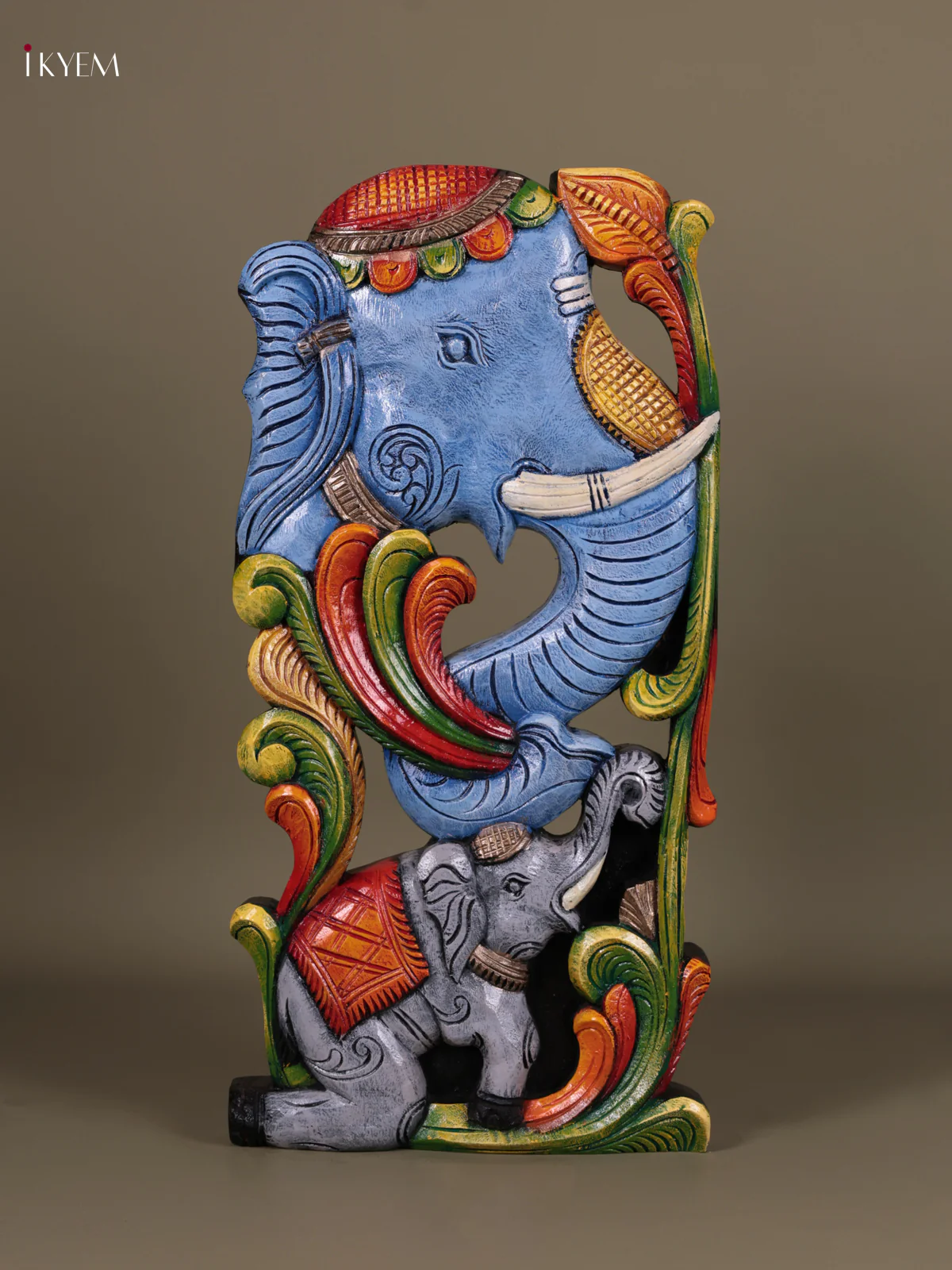 Wooden Hand Carved Painted - Elephant Wall panel - Set OF - 2 (24×12) - KEB23015 - Image 4