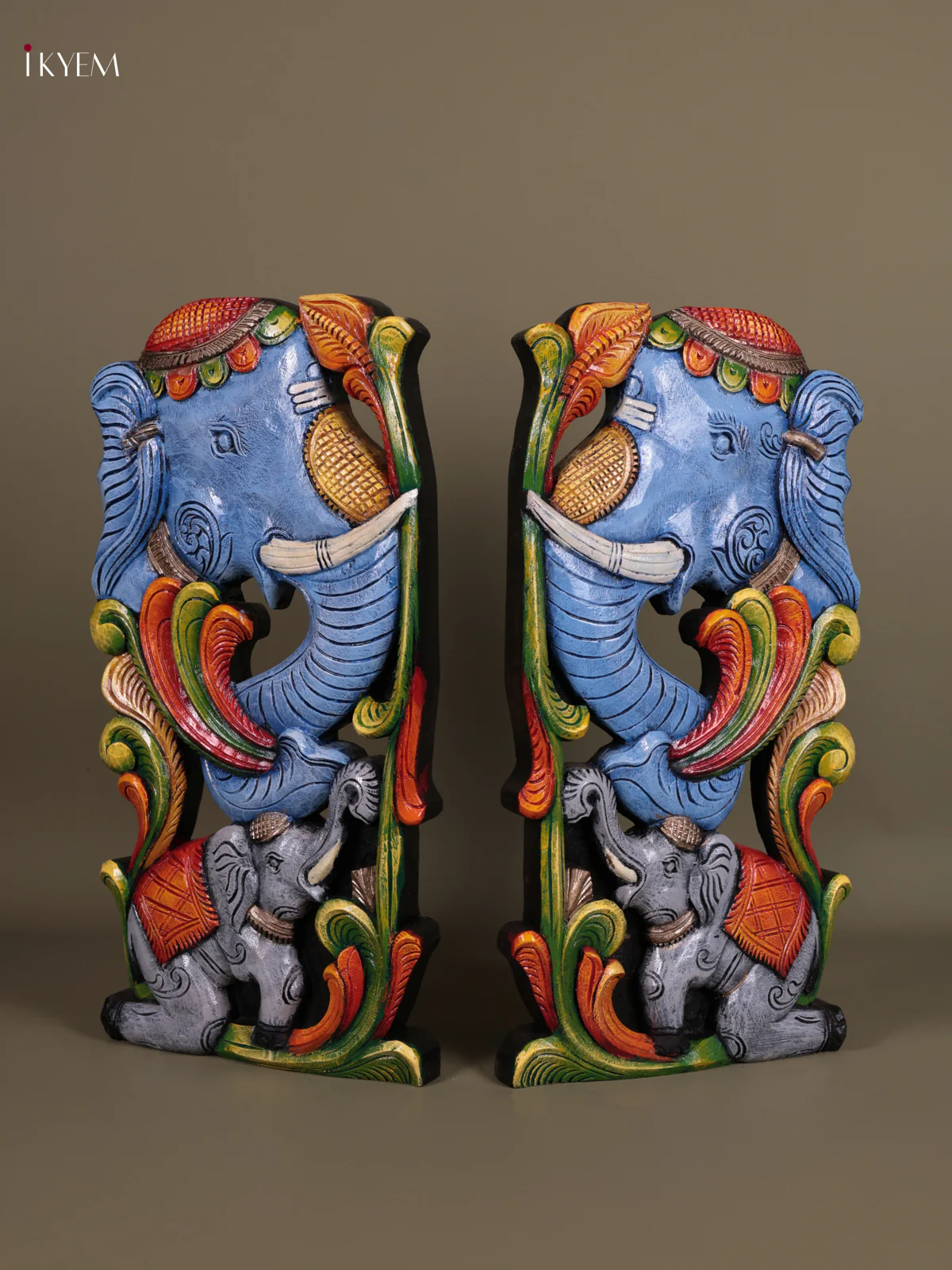 Wooden Hand Carved Painted - Elephant Wall panel - Set OF - 2 (24×12) - KEB23015 - Image 5