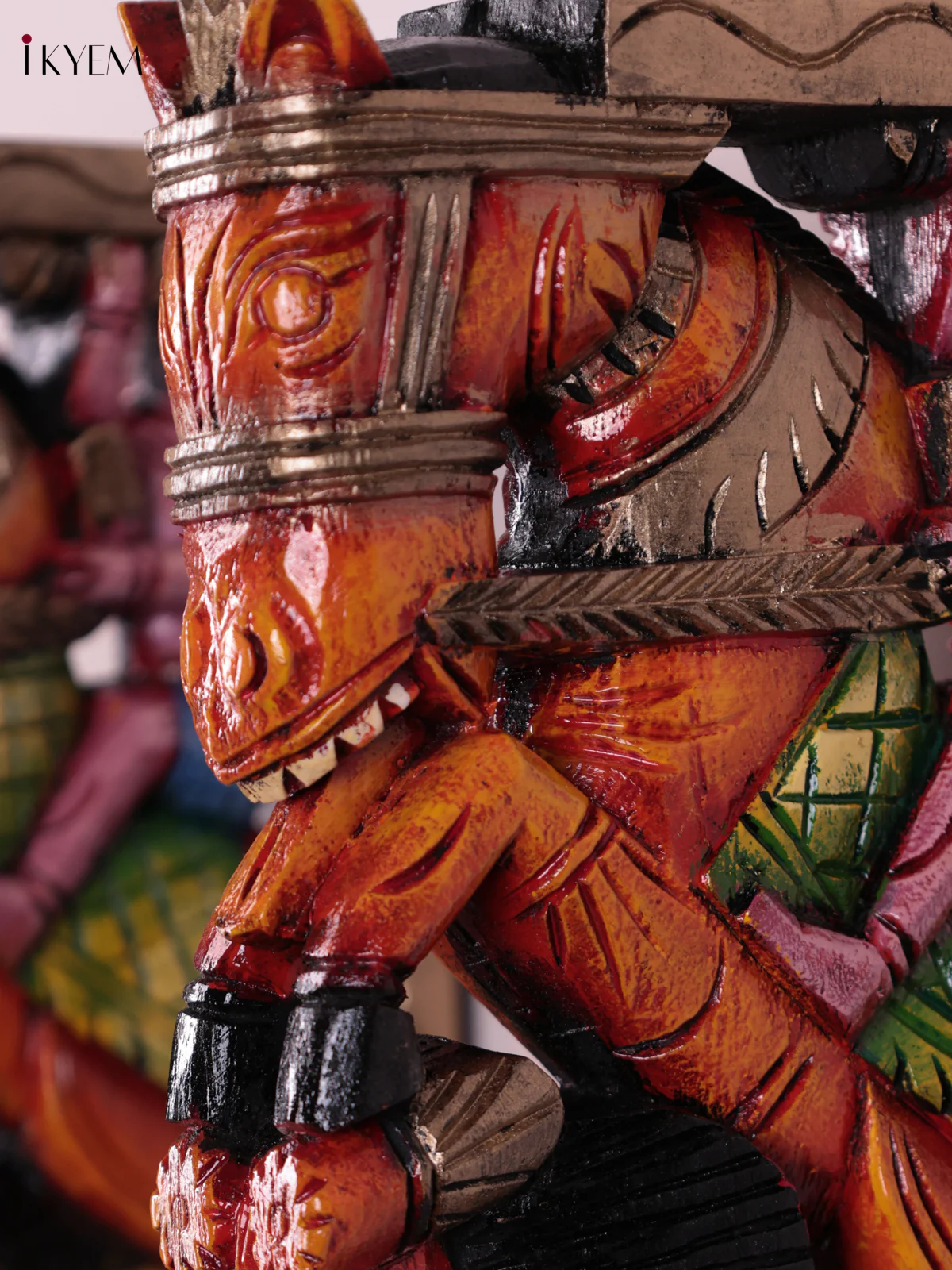 Wooden Hand Carved Painted - Horse & Yalli Wall Bracket - Set OF - 2 - Image 2