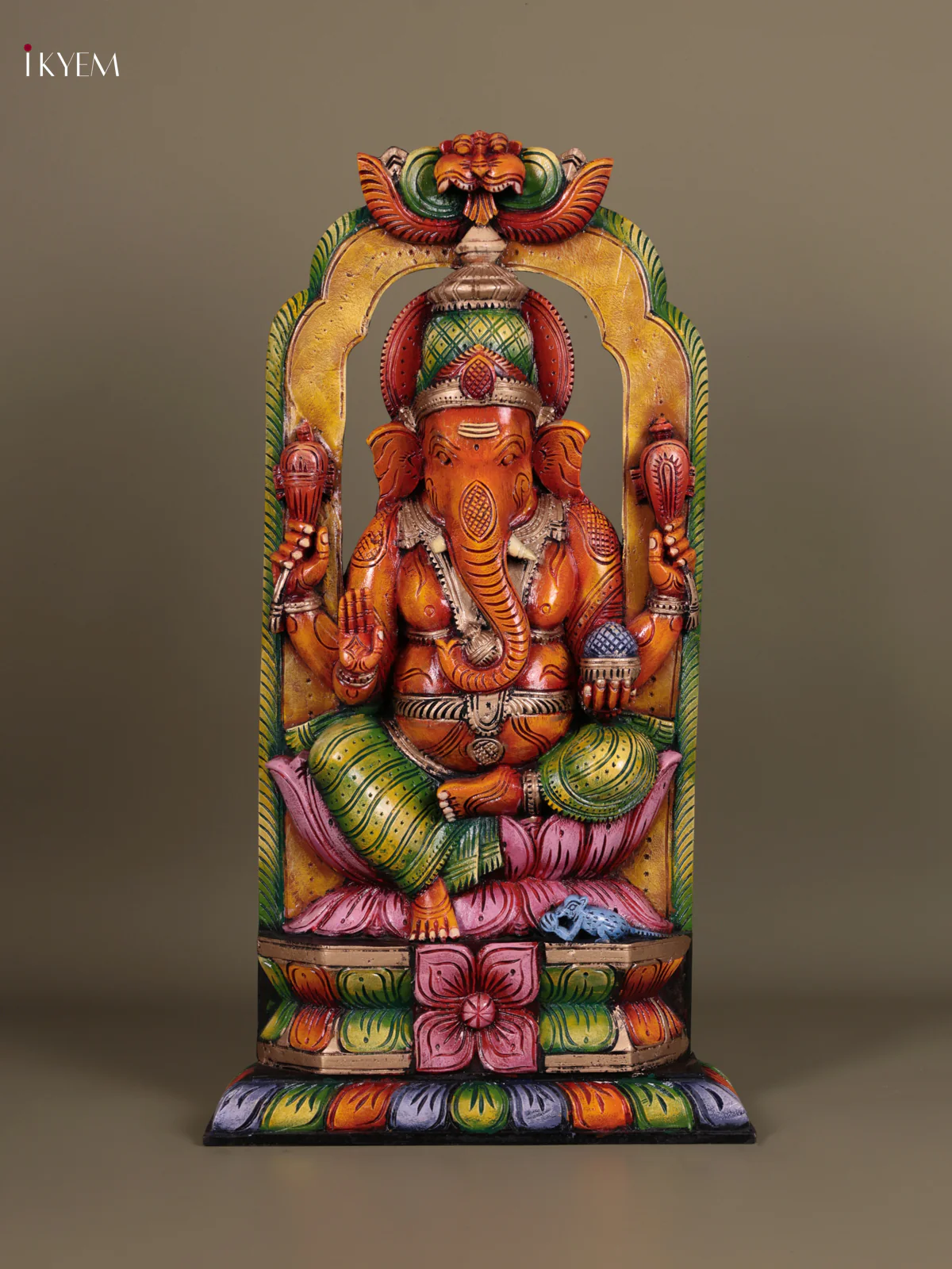 Wooden Hand Carved Painted - Ganesha Statue - (28×15) - KEB23017
