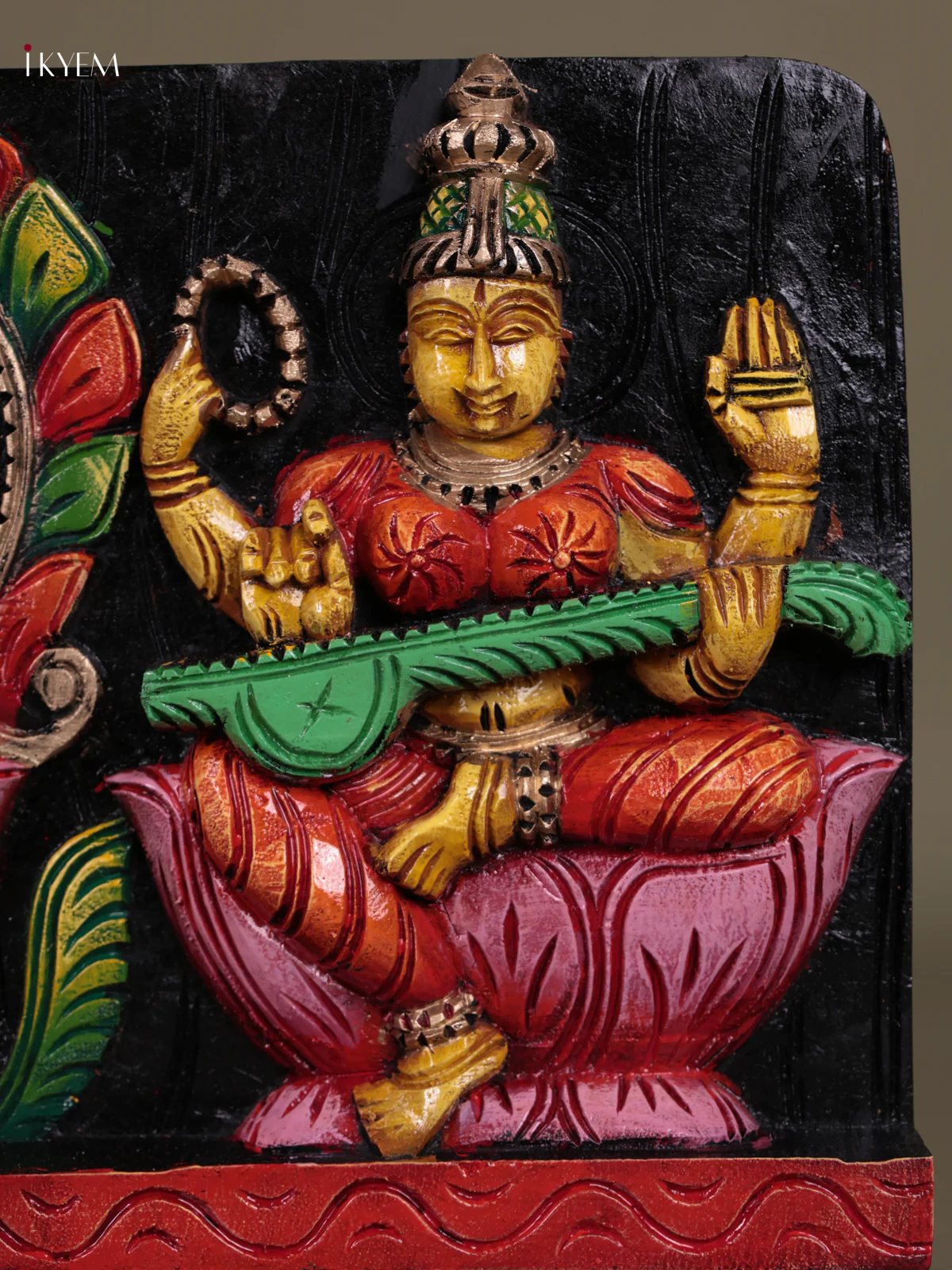 Wooden Hand Carved Painted -Lakshmi/Ganesha/Saraswathi - (12×25) - KEB23022 - Image 2