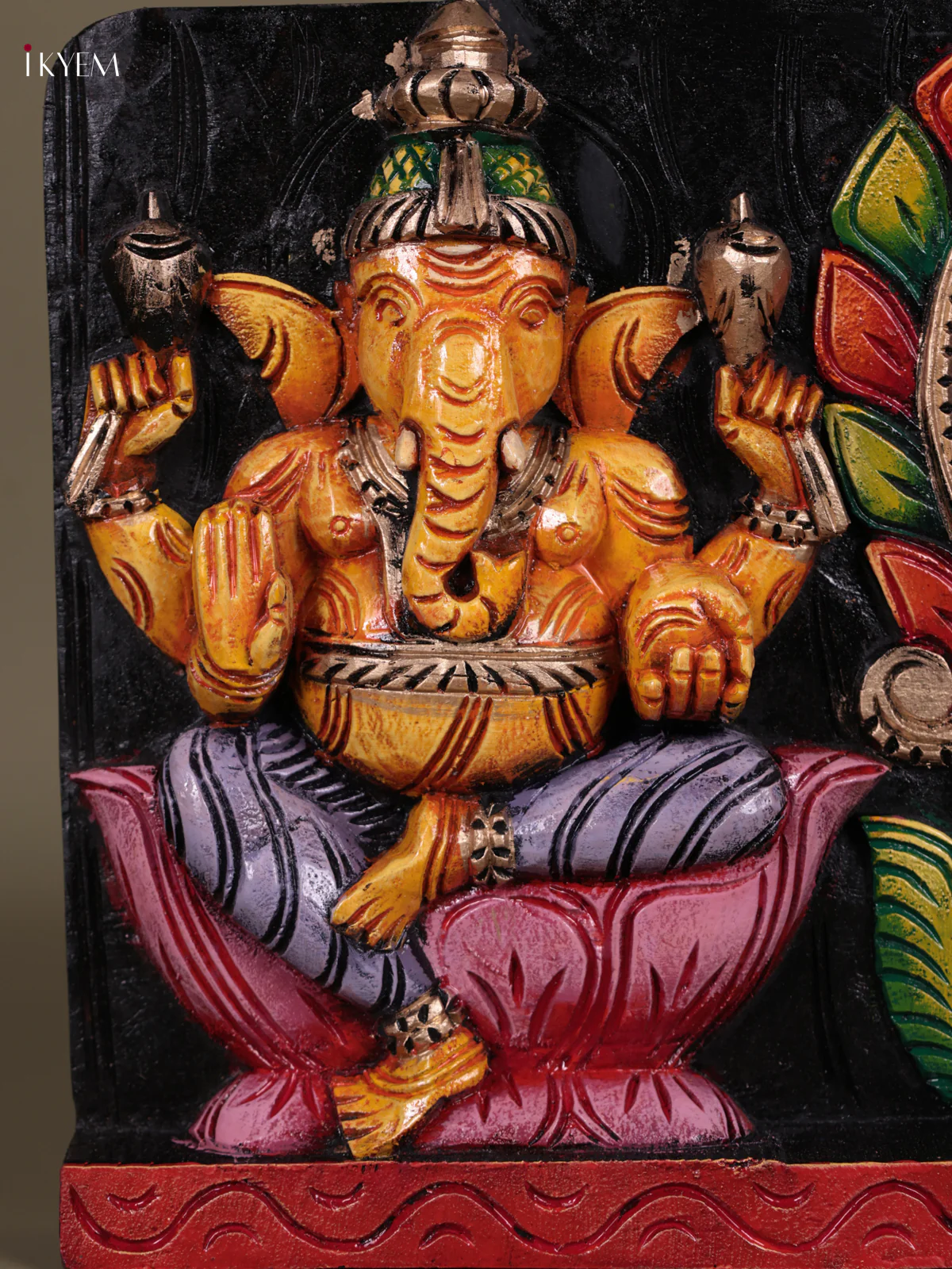 Wooden Hand Carved Painted -Lakshmi/Ganesha/Saraswathi - (12×25) - KEB23022 - Image 4