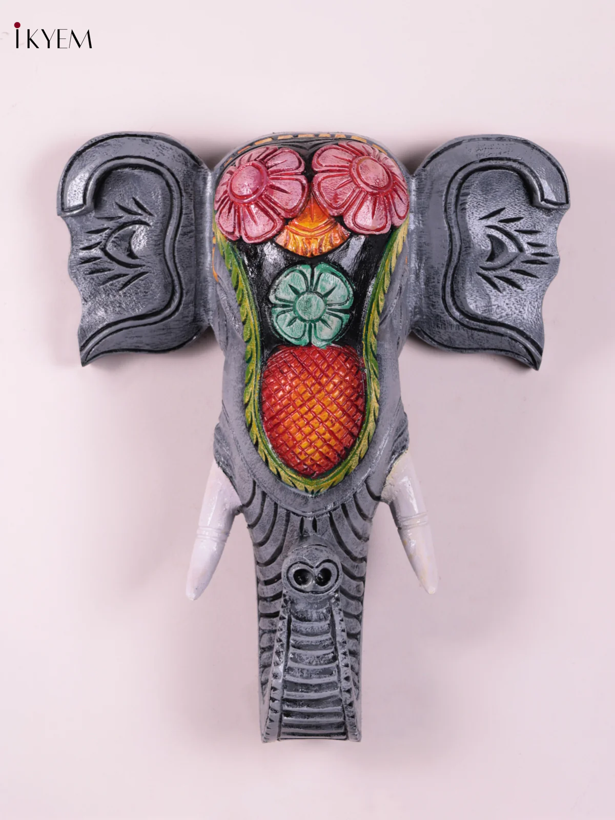 Wooden Hand Carved Painted - Elephant Head Wall Bracket -(16×13) - KEB23025