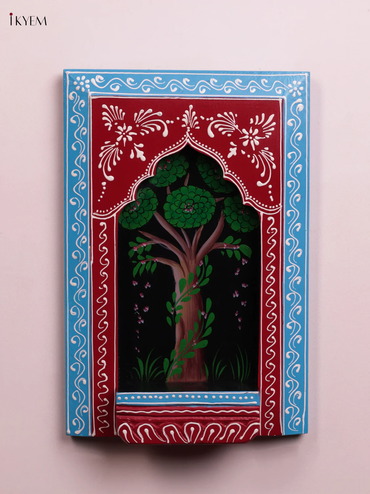 Wooden Hand Painted Wall Frame(Jharokha)/Diya stand - Tree - 12 Inches - KEB23050