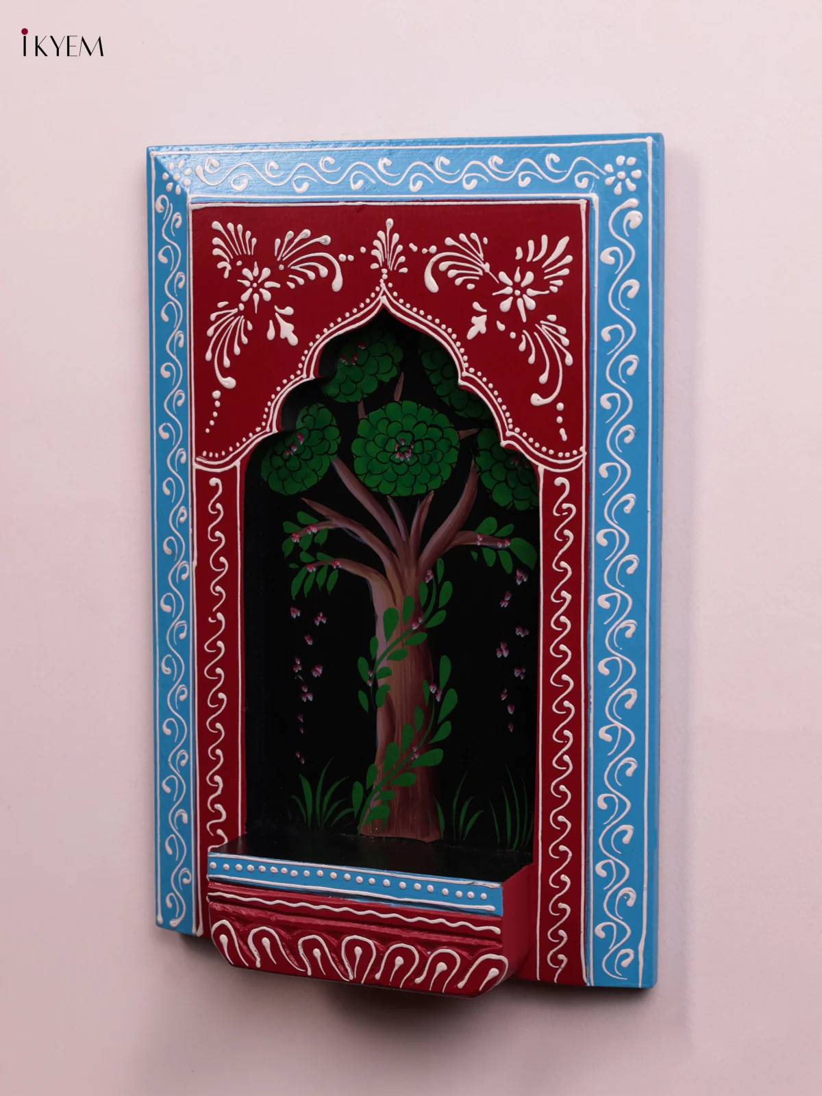 Wooden Hand Painted Wall Frame(Jharokha)/Diya stand - Tree - 12 Inches - KEB23050 - Image 2