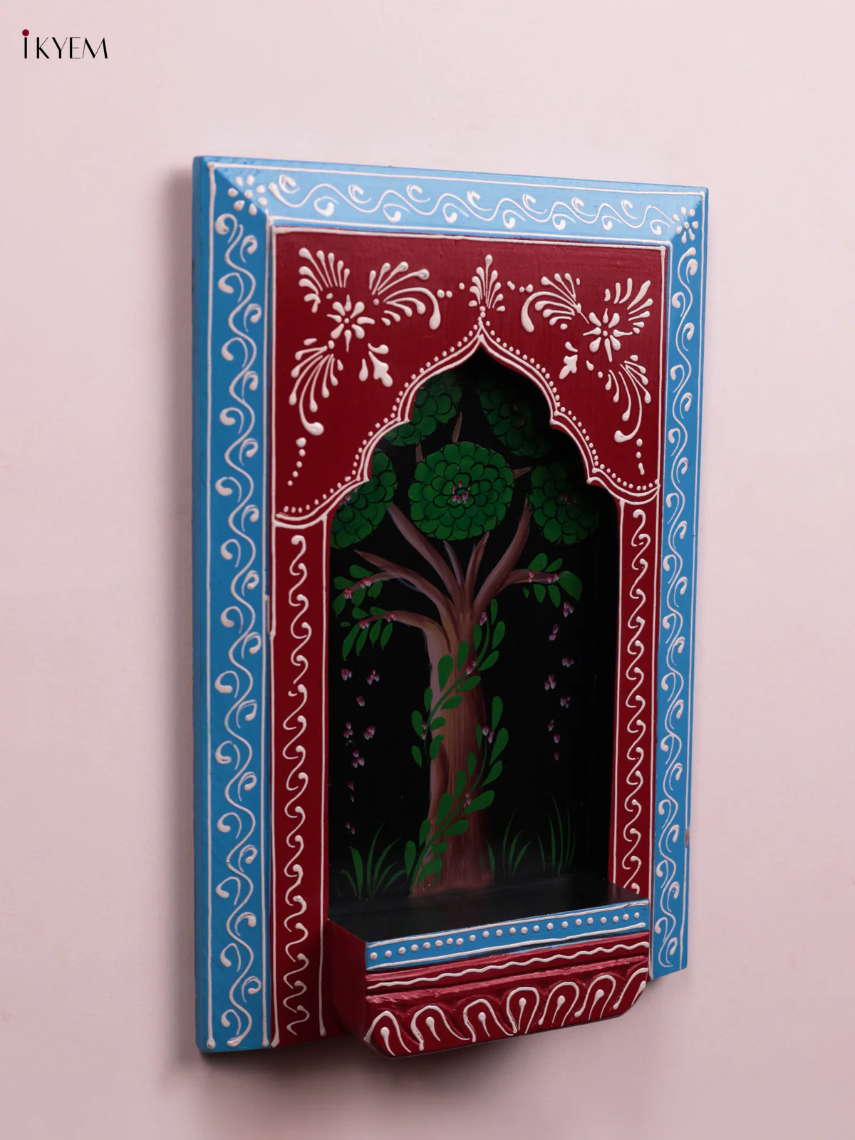 Wooden Hand Painted Wall Frame(Jharokha)/Diya stand - Tree - 12 Inches - KEB23050 - Image 3