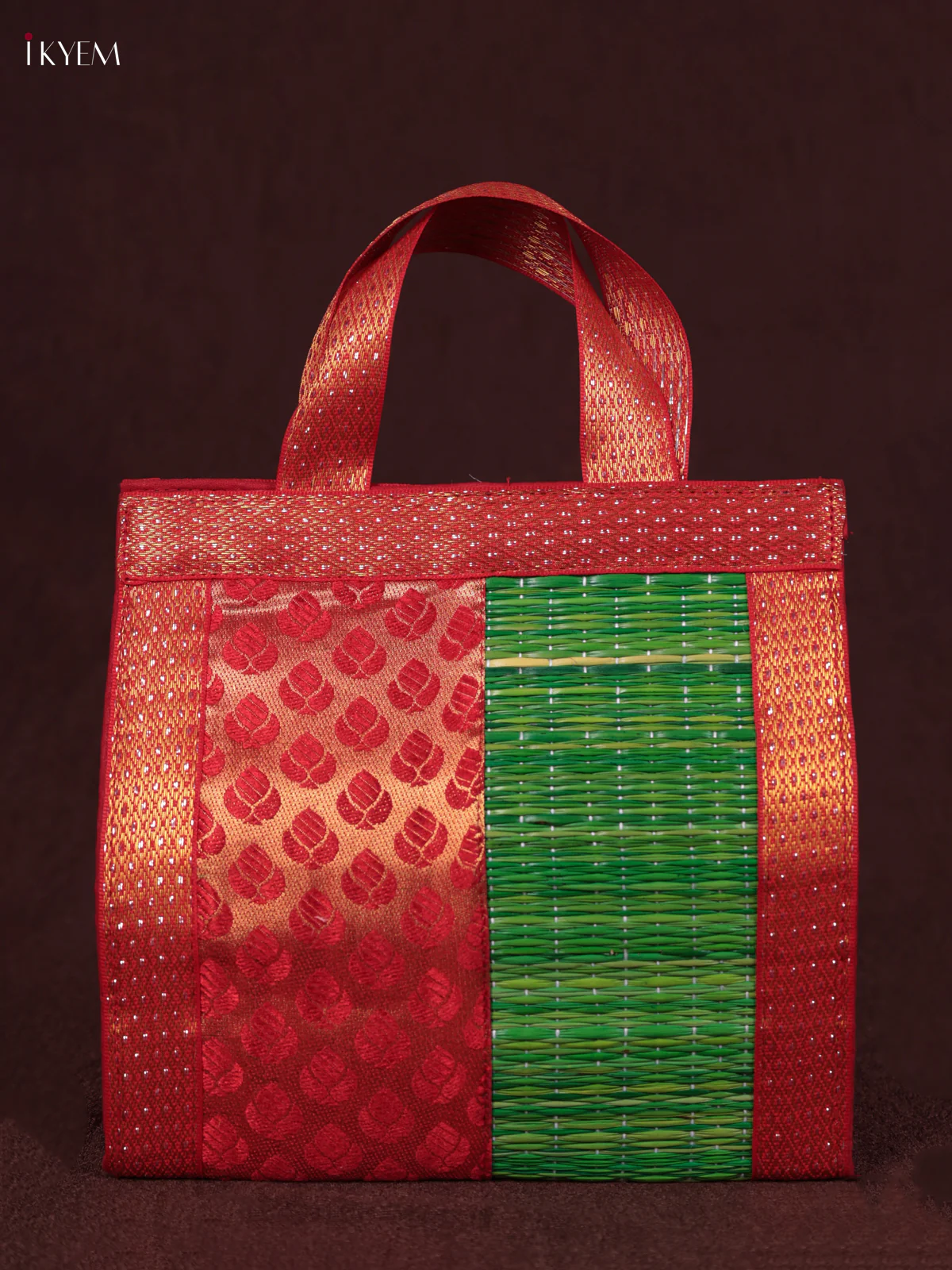 Korai Handbag - Raw Silk - Green & Red - (6×6) - KEB24002