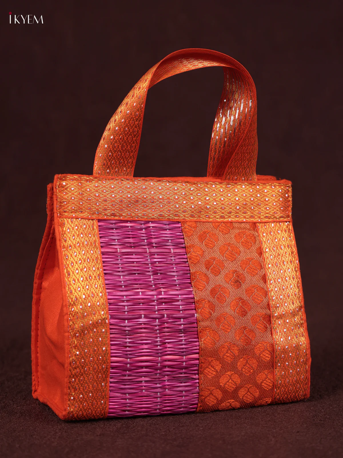 Korai Handbag - Raw Silk - Pink & Orange - (6×6) - KEB24003 - Image 2