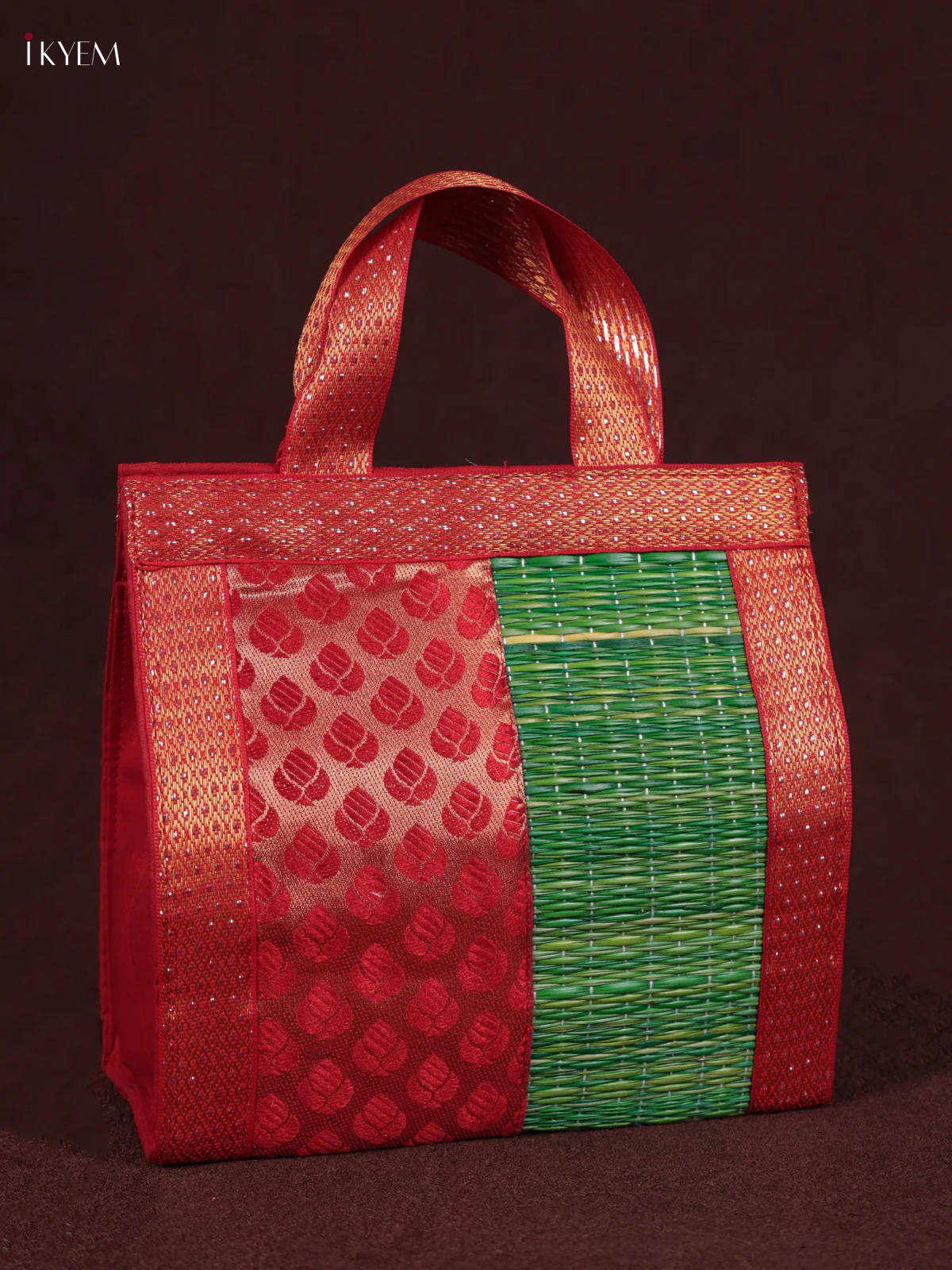 Korai Handbag - Raw Silk - Green & Red - (8×8) - KEB24016 - Image 2