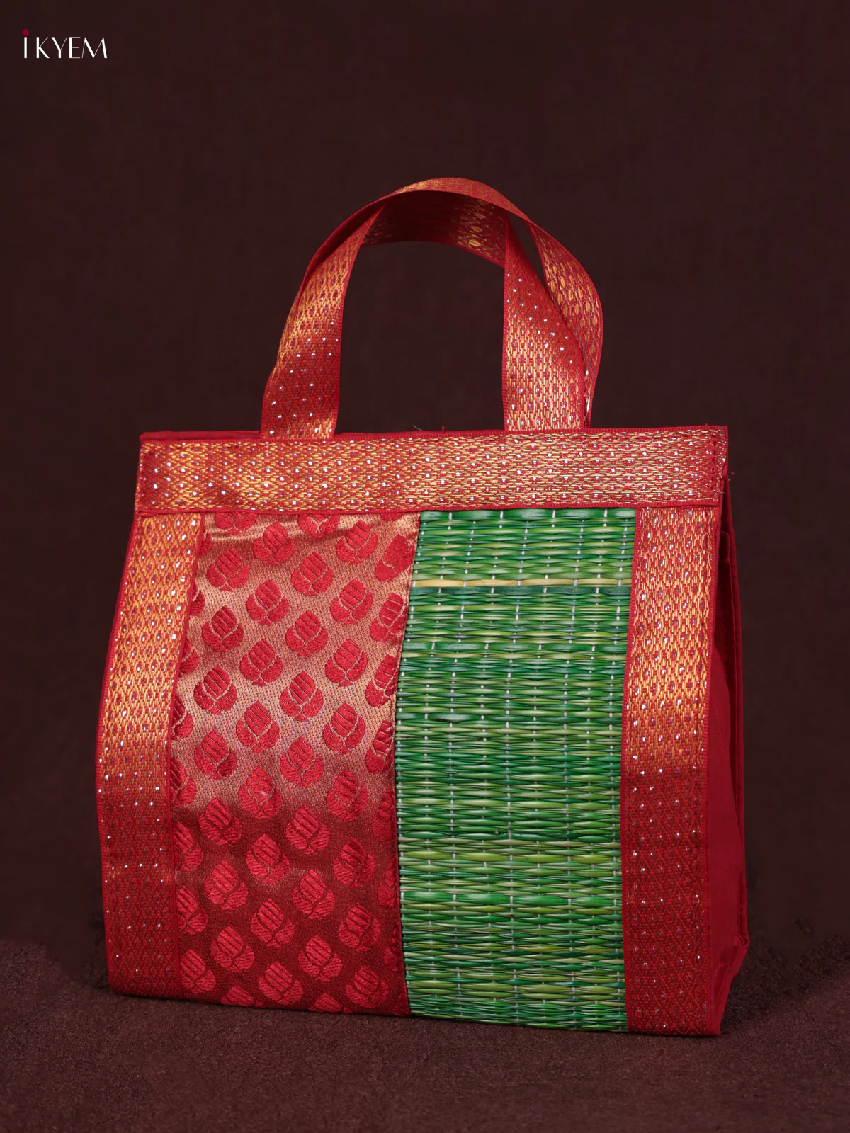 Korai Handbag - Raw Silk - Green & Red - (8×8) - KEB24016 - Image 3