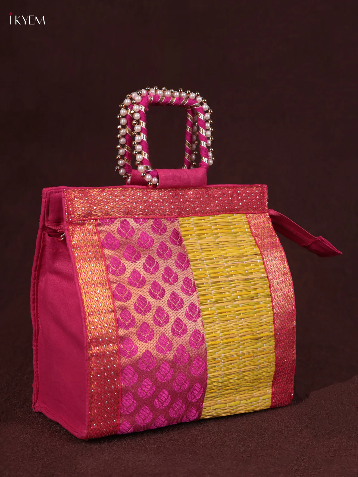 Korai Handbag - Yellow With Pearls Handle - (6×6) - KEB24039 - Image 3