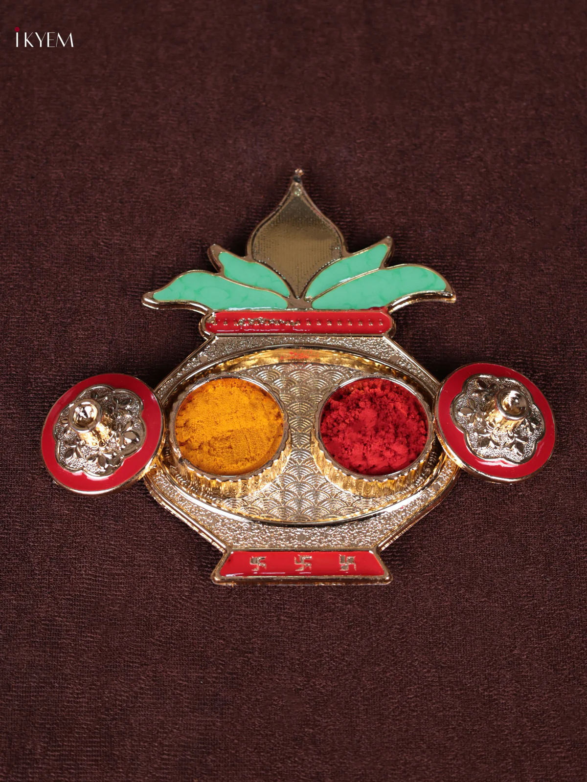 Kalasam Shaped Gold Plate with Haldi Kumkum Holder