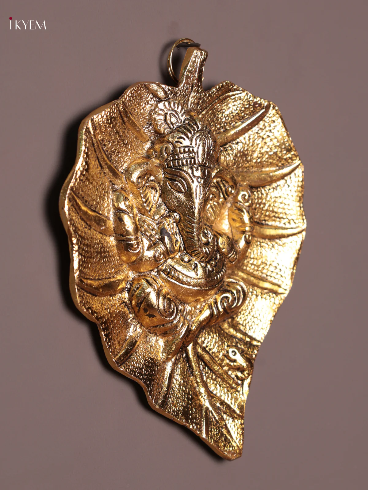 Leaf Shaped Gold Plated Lord Ganesha Wall Hanging - Image 3