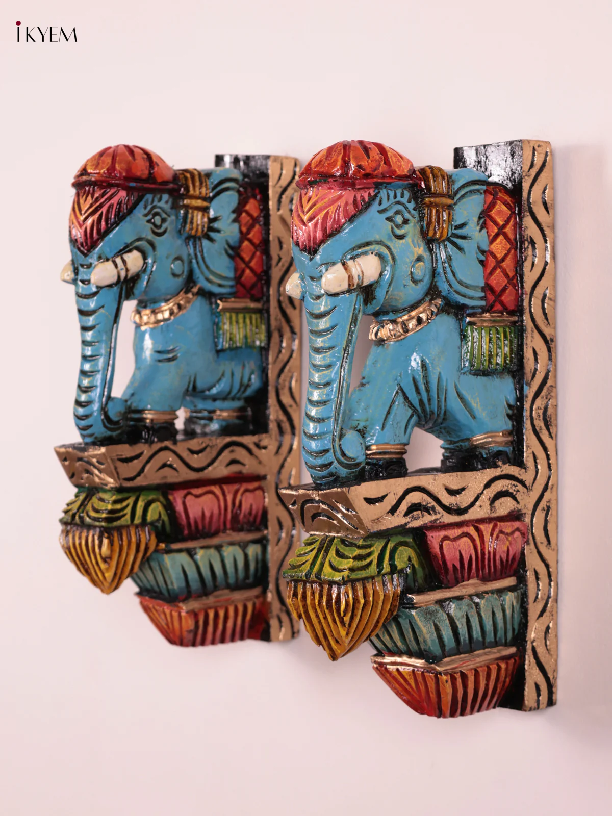 Wooden Hand Carved Painted - Elephant Wall Bracket Set OF - 2 - (12×6) - KEB27001 - Image 3