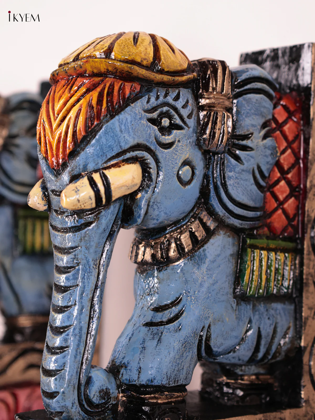 Wooden Hand Carved Painted - Elephant Wall Bracket Set OF - 2 - (12×6) - KEB27002 - Image 2